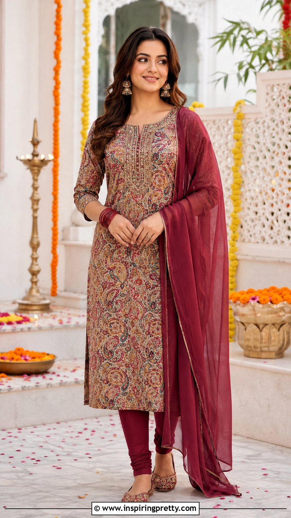 Printed Kurti With Churidar Leggings - 50 kurti tops outfit ideas