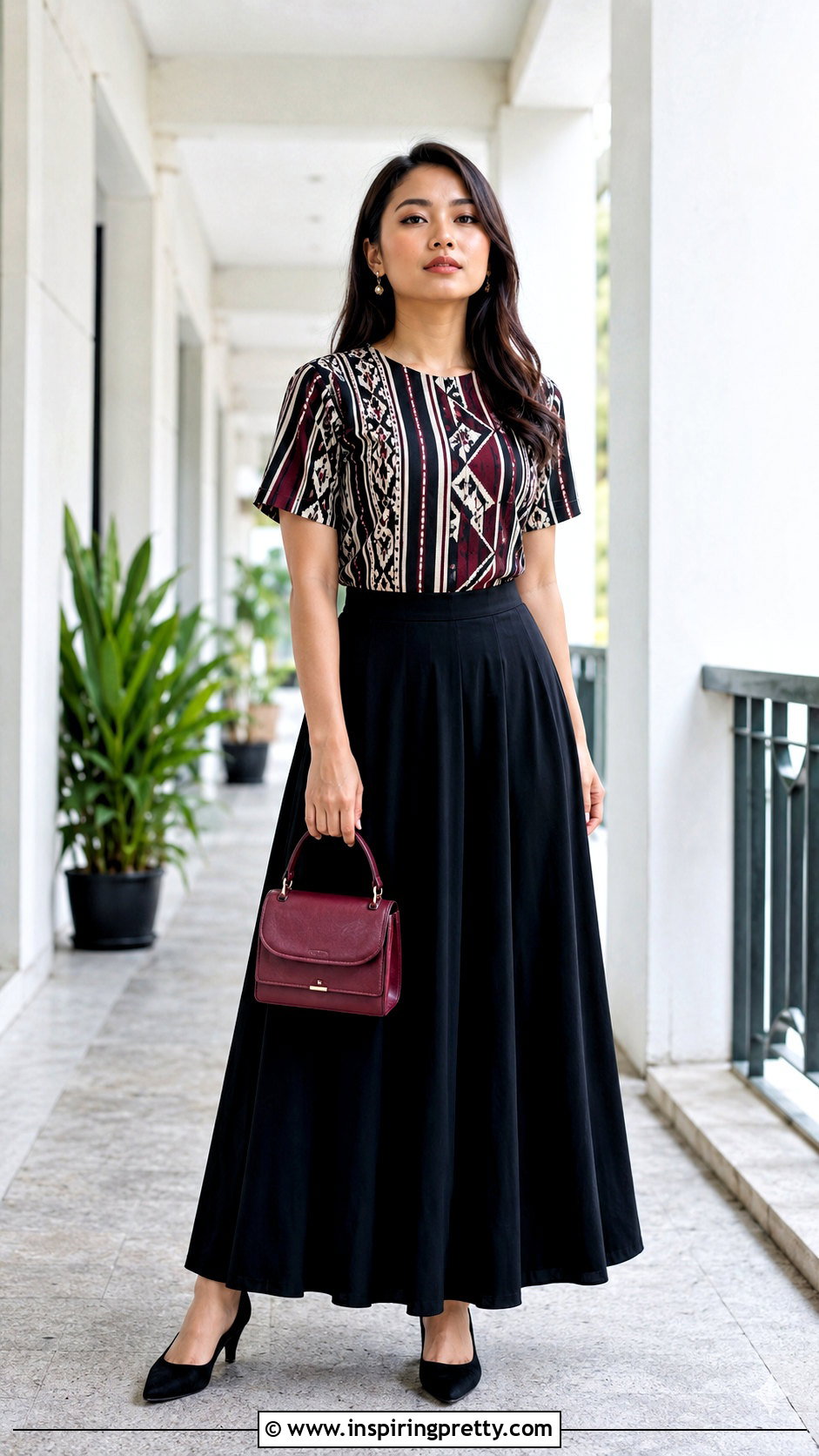 Printed Mizo Sunday Top With Black Maxi Skirt - 50 Mizo Sunday Tops outfit ideas