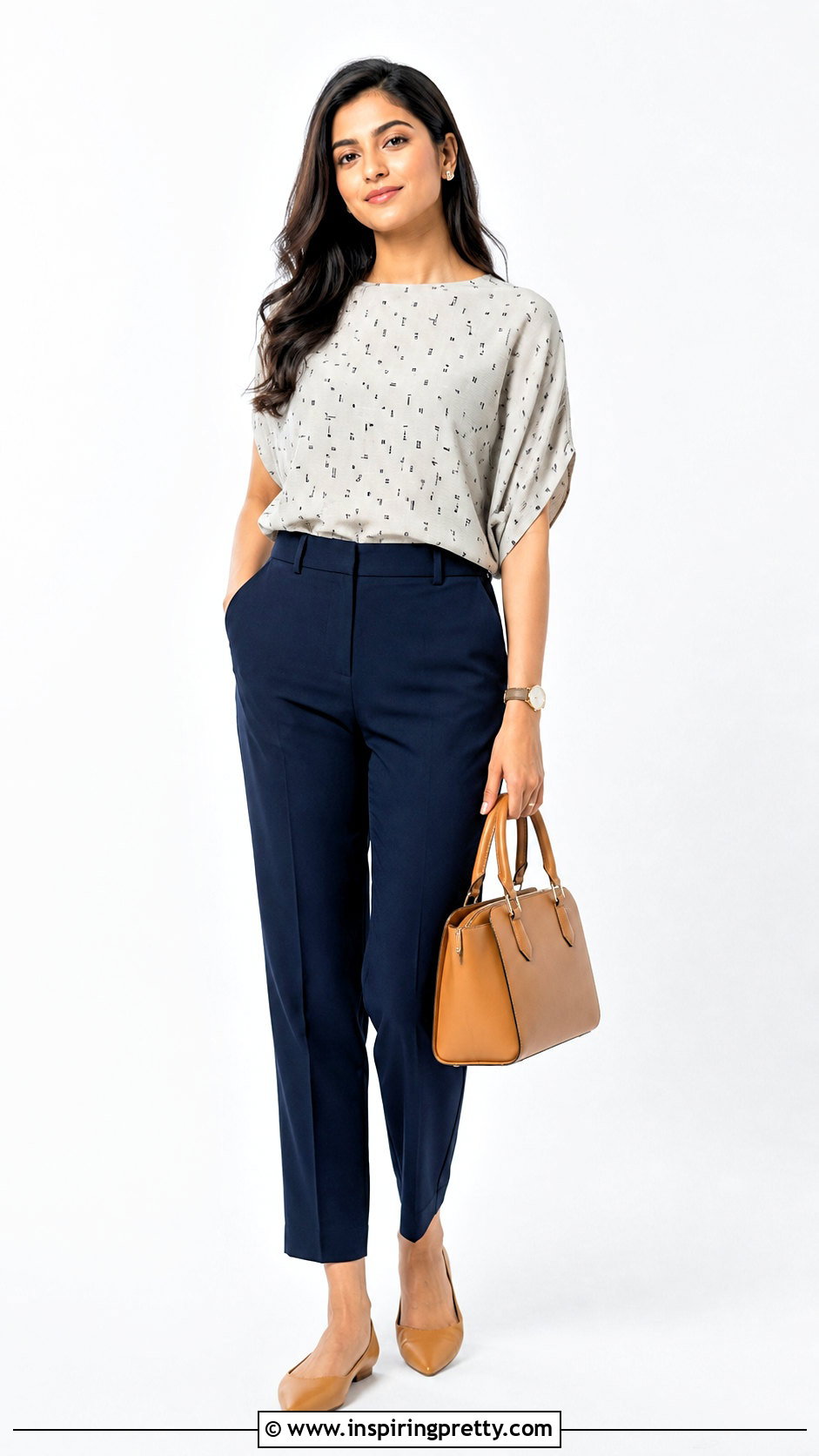 Printed One Yard Minimalist Top With Neutral Pants - 20 one yard minimalist top outfit ideas
