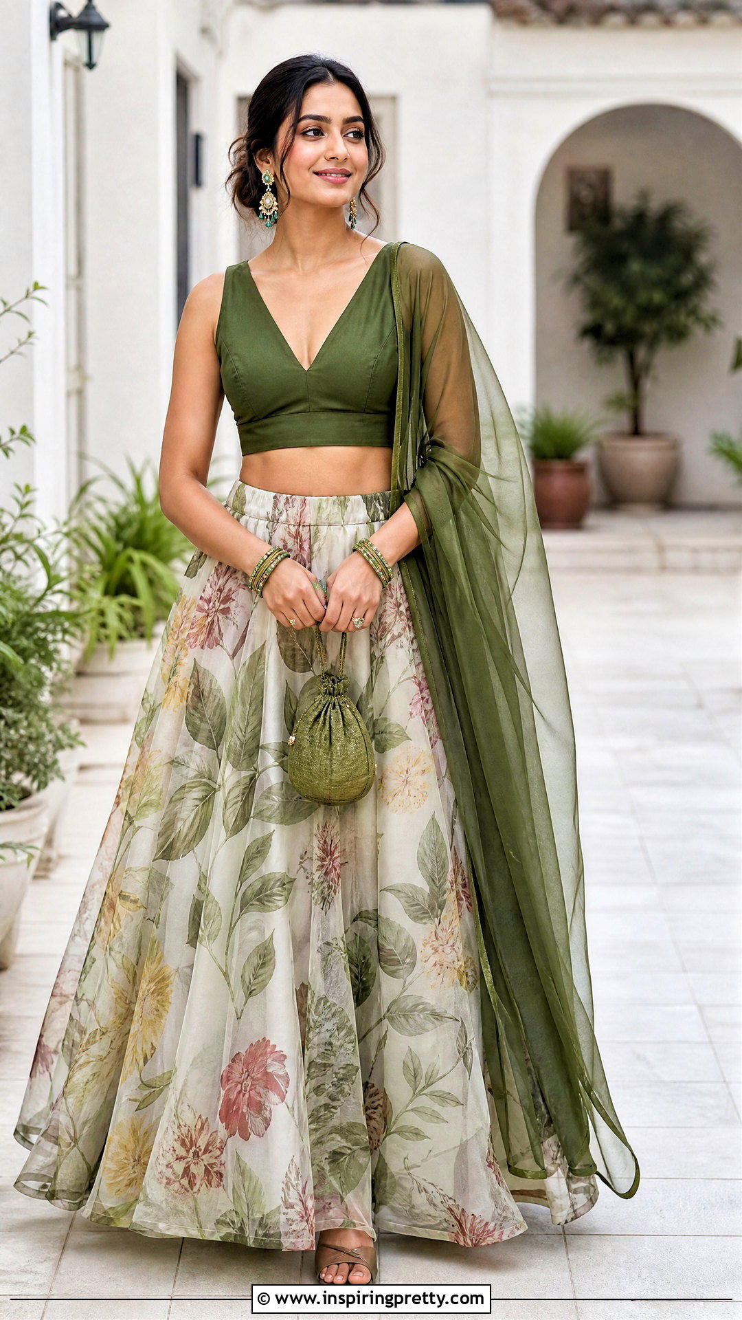 Printed Organza Crop Top Lehenga Outfit - 50 organza crop top lehenga outfit ideas