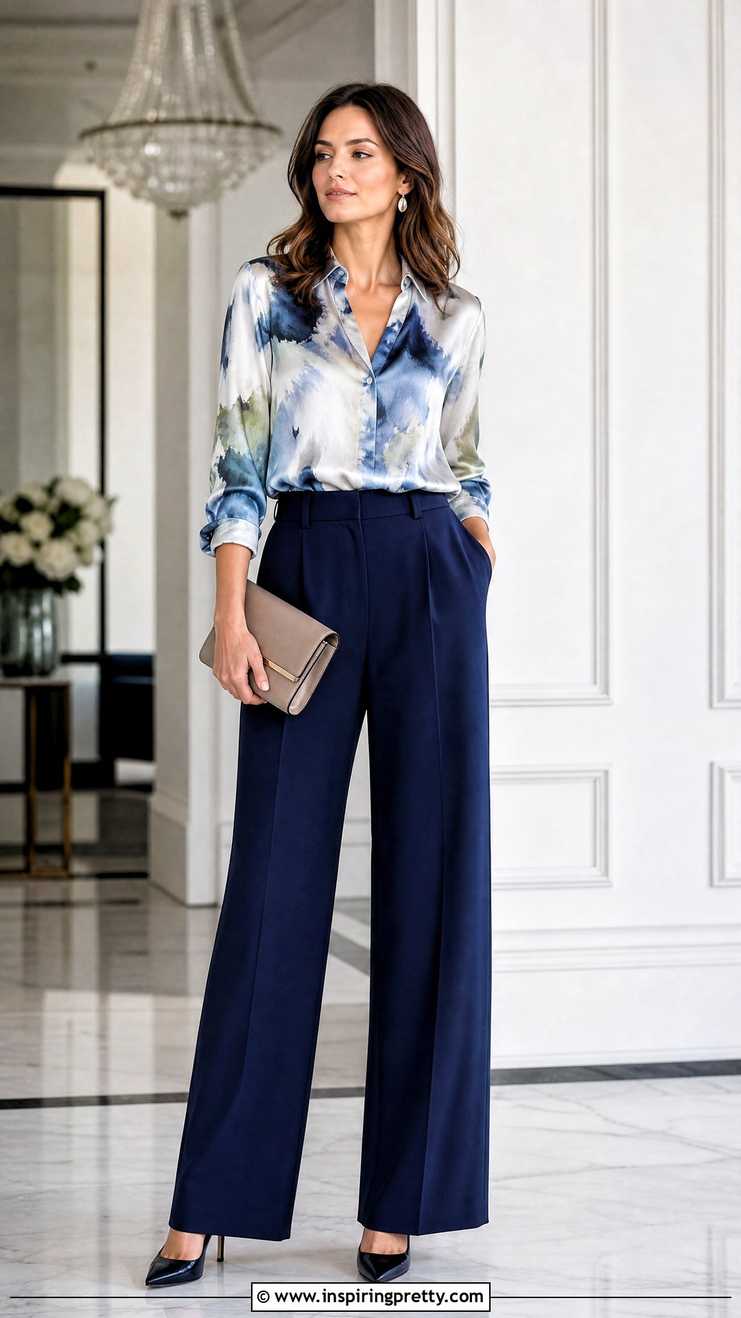 Printed Satin Top With Wide Leg Trousers - 50 printed tops for women