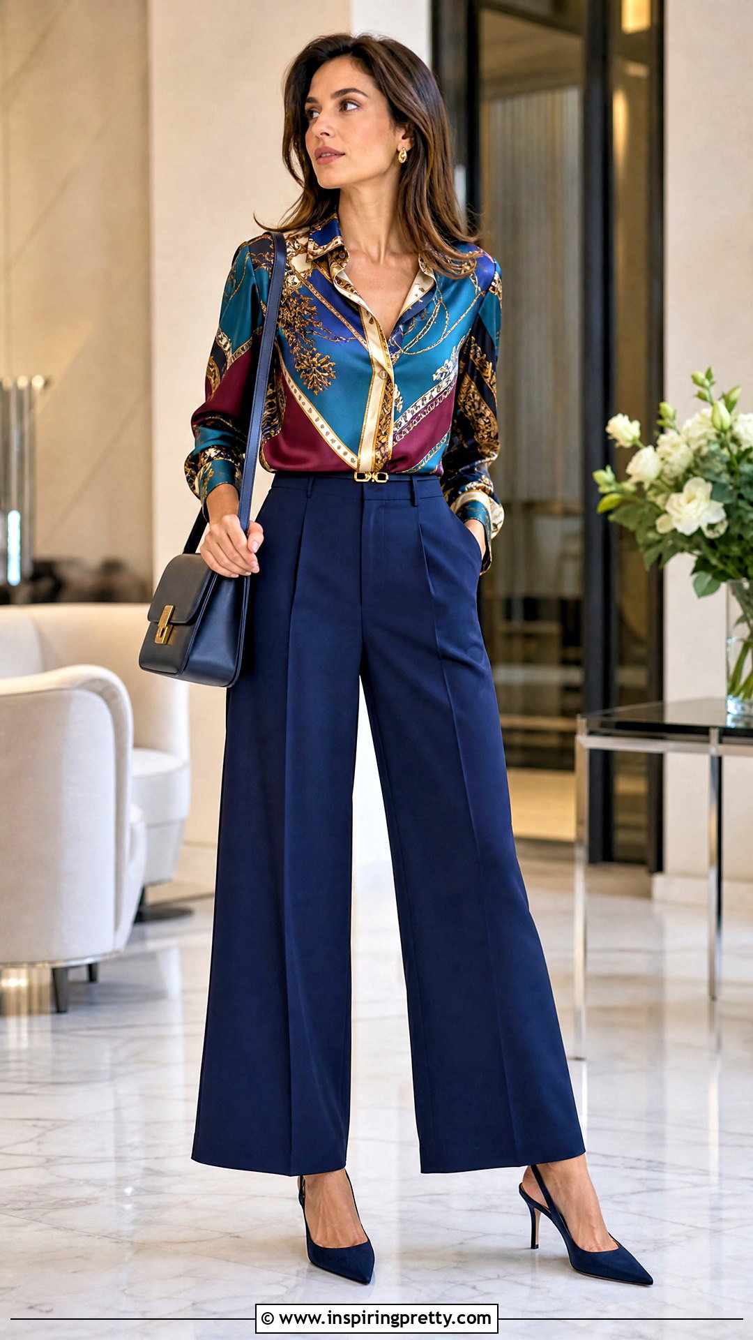 Printed Silk Blouse With Solid Color Pants - 25 Fancy Tops For Ladies