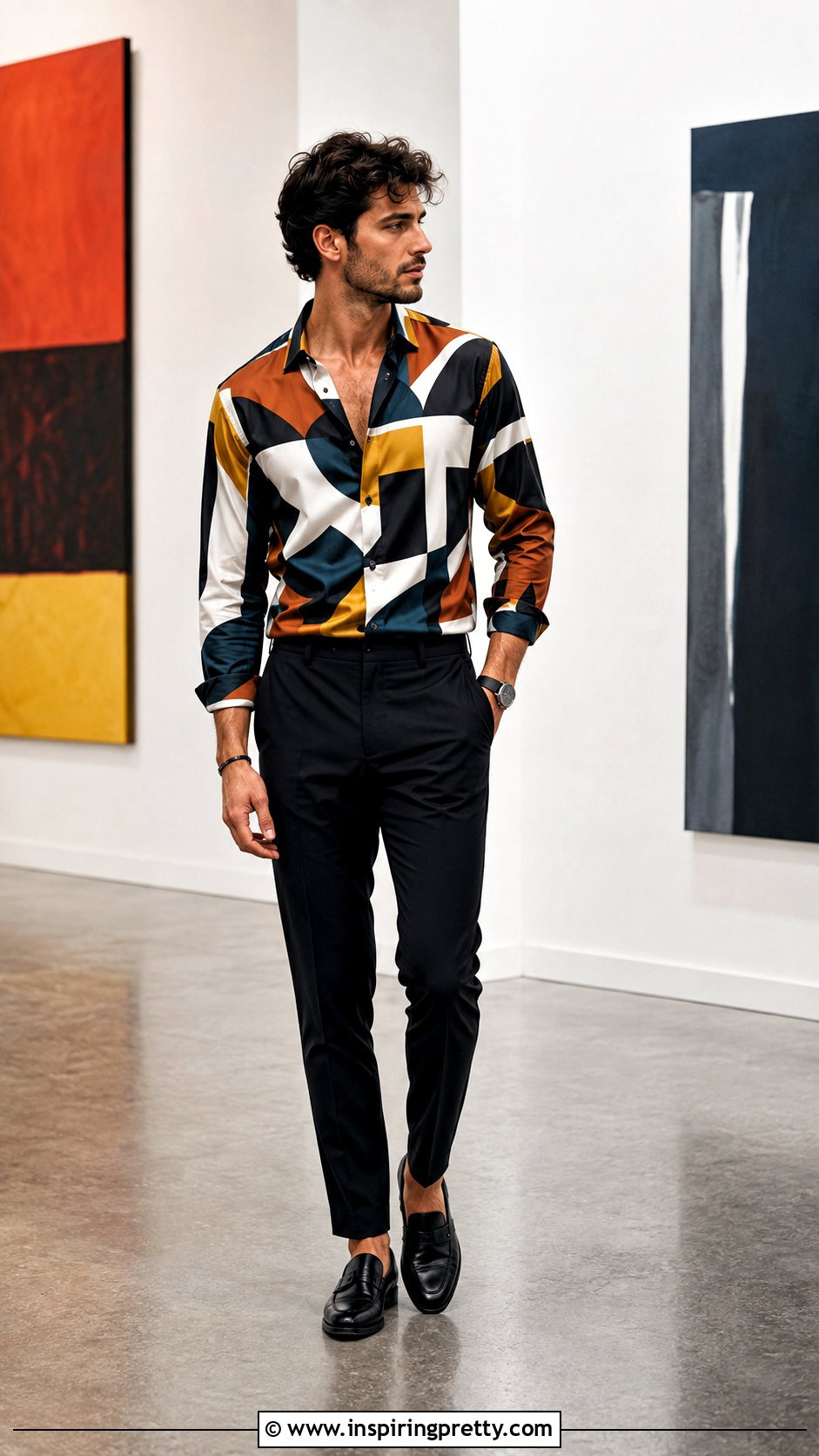 Printed Silk Shirt With Black Pants - 25 mens silk tops