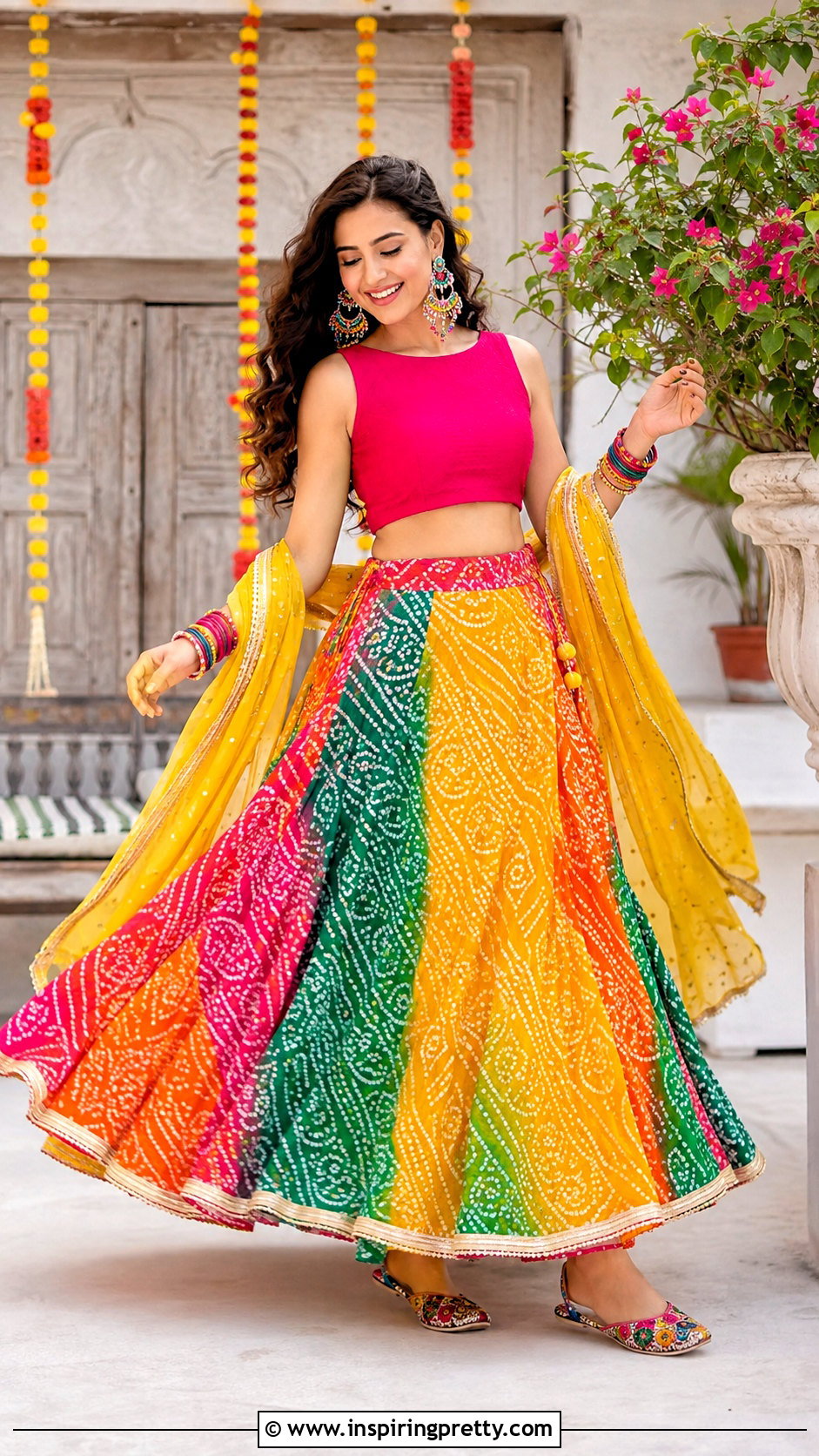 Printed Skirt And Plain Crop Top For Mehndi - 50 skirt and crop top indian weddings