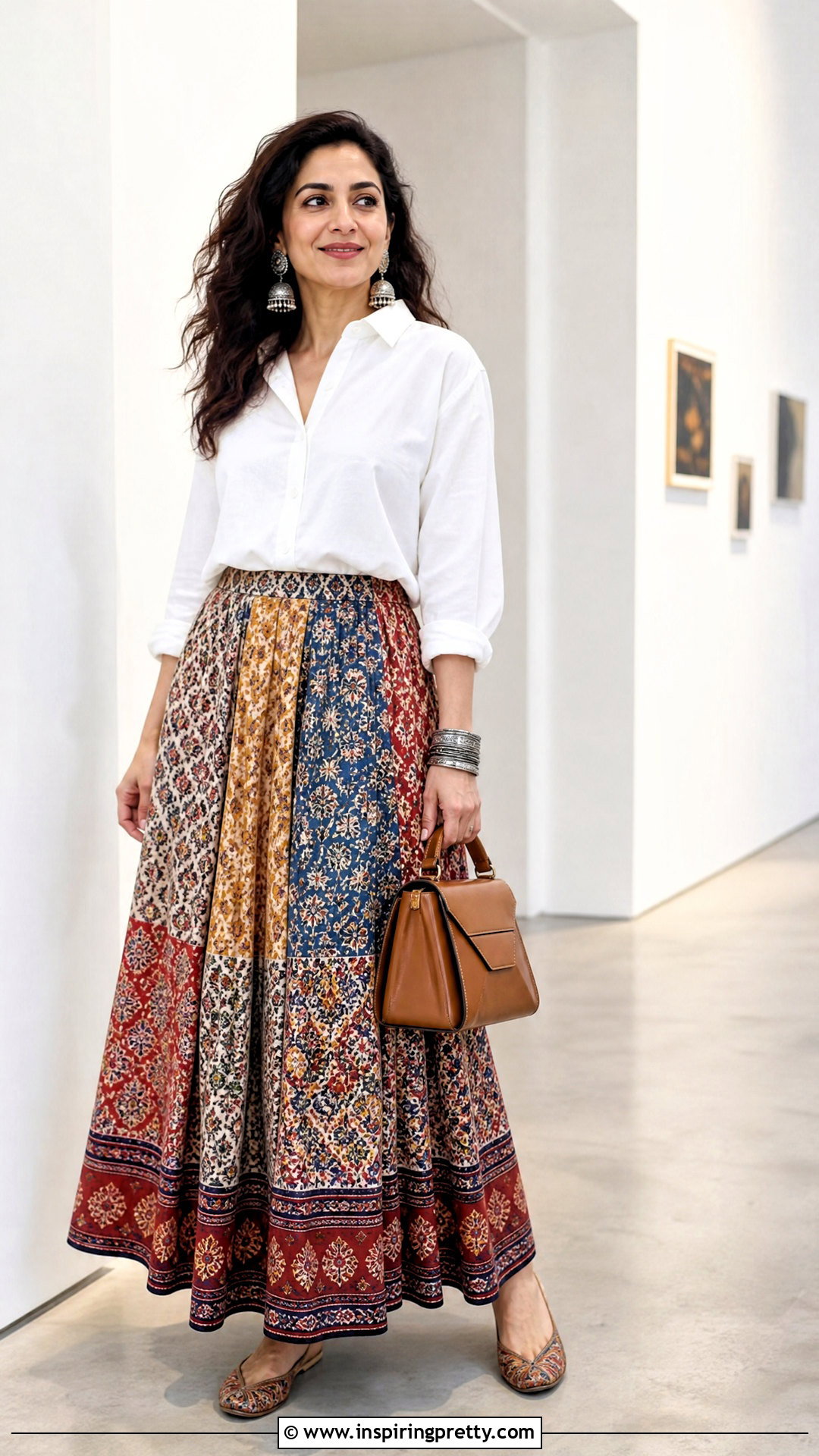 Printed Skirt And White Shirt - 50 skirt and top traditional outfit ideas
