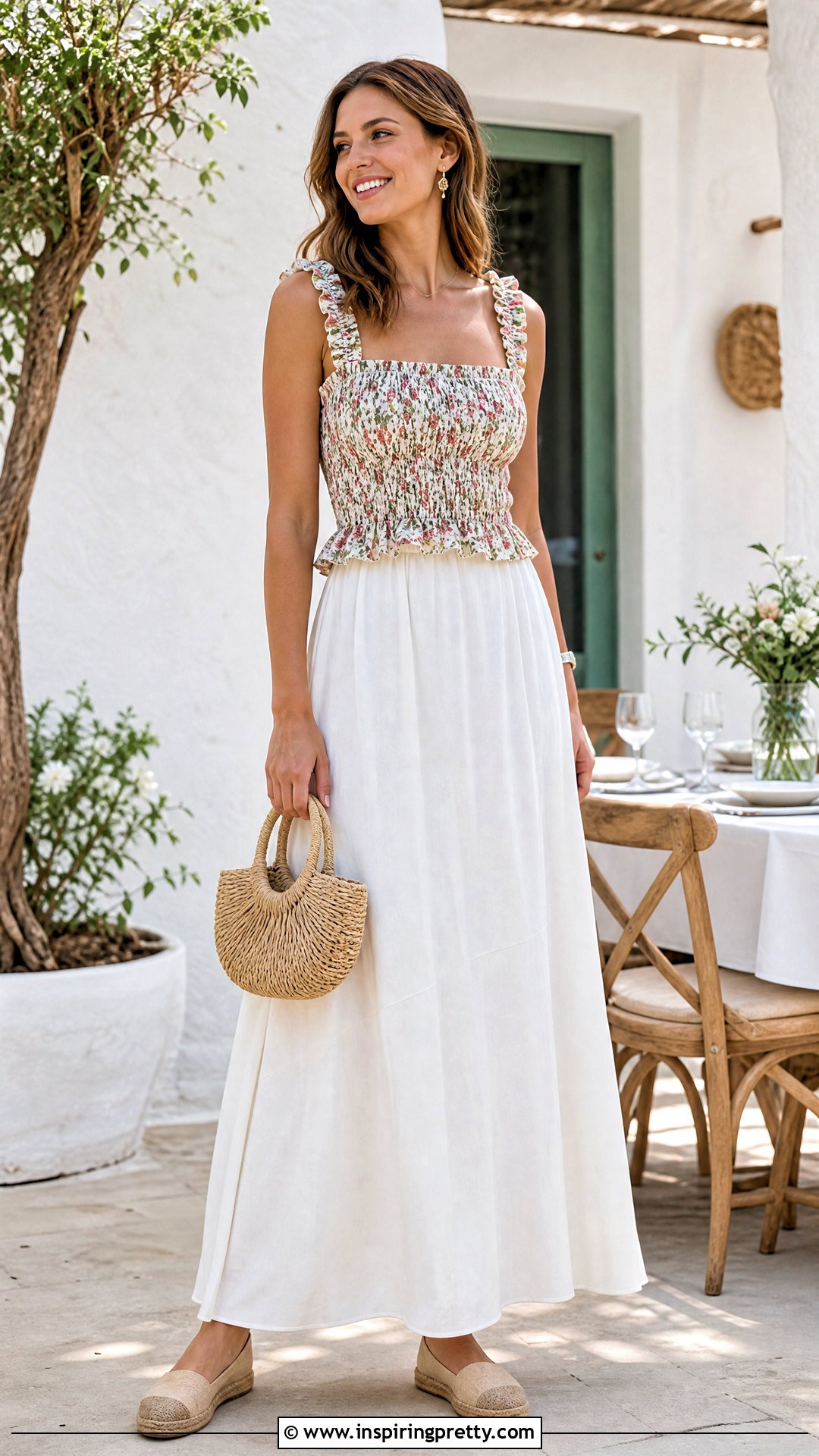 Printed Smocked Top With Maxi Skirt - 50 printed tops for women