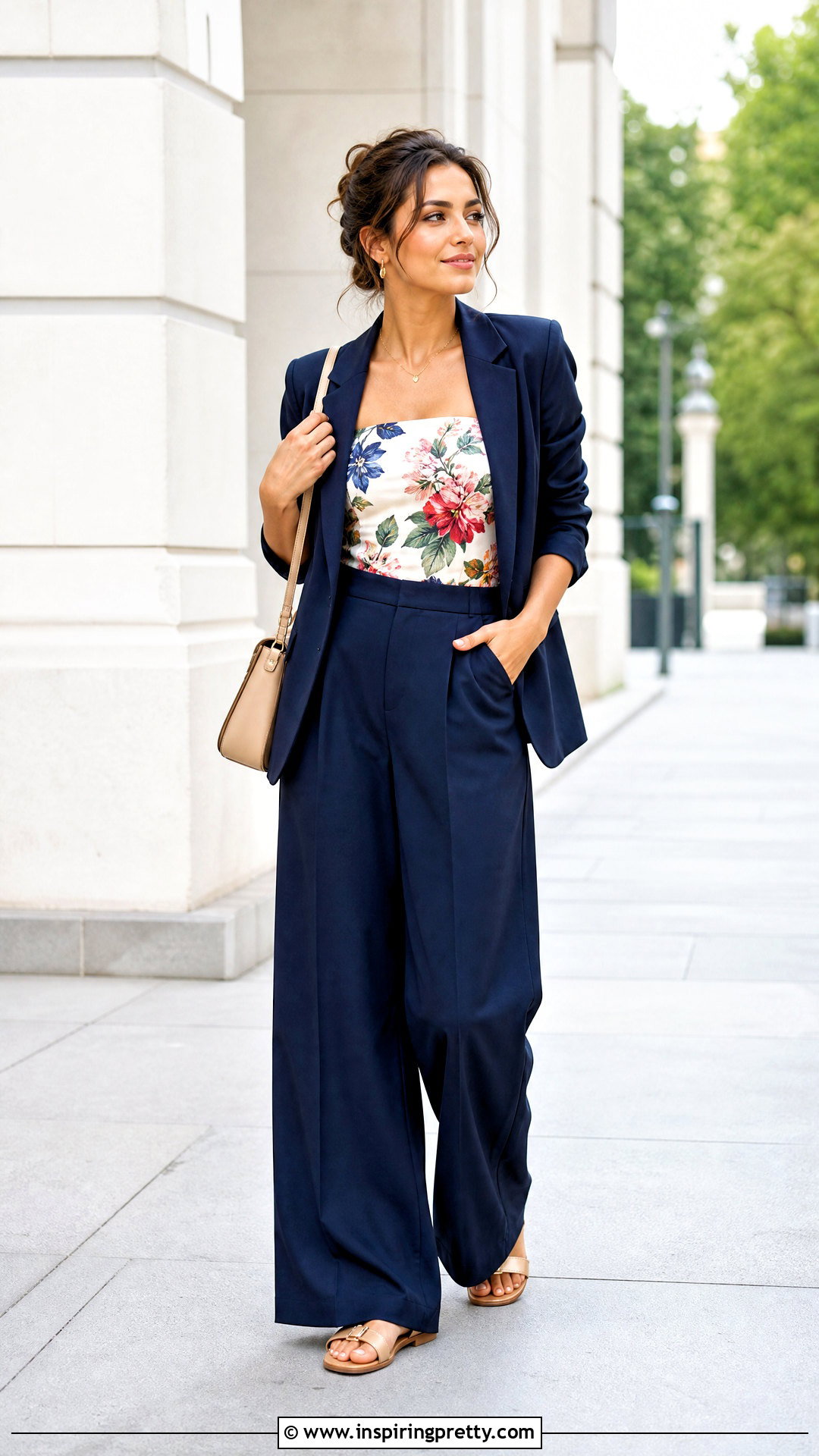 Printed Tube Top With Solid Pants - 50 tube tops outfit ideas