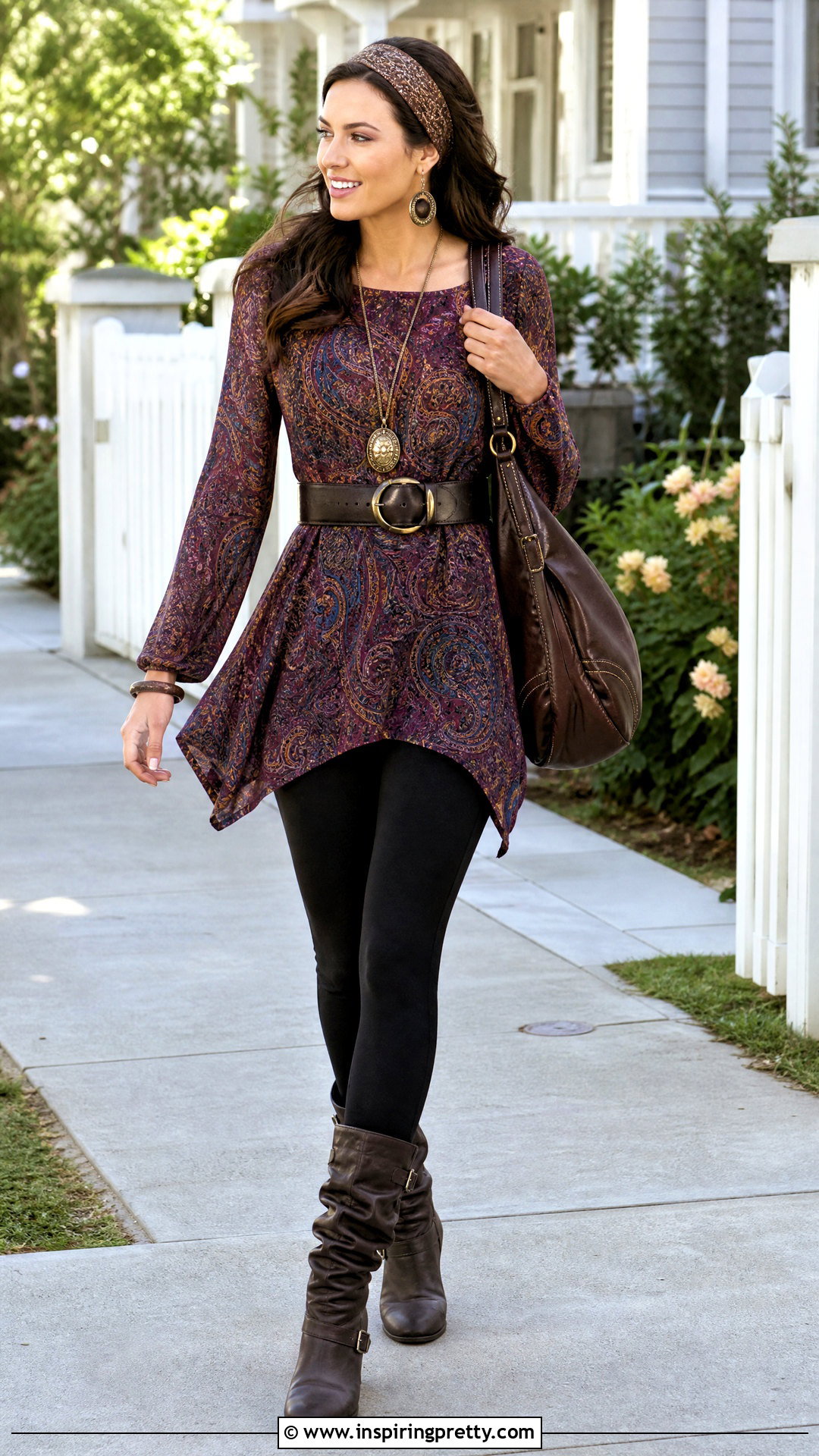 Printed Tunic Top With Leggings - 50 2000 tops outfit ideas