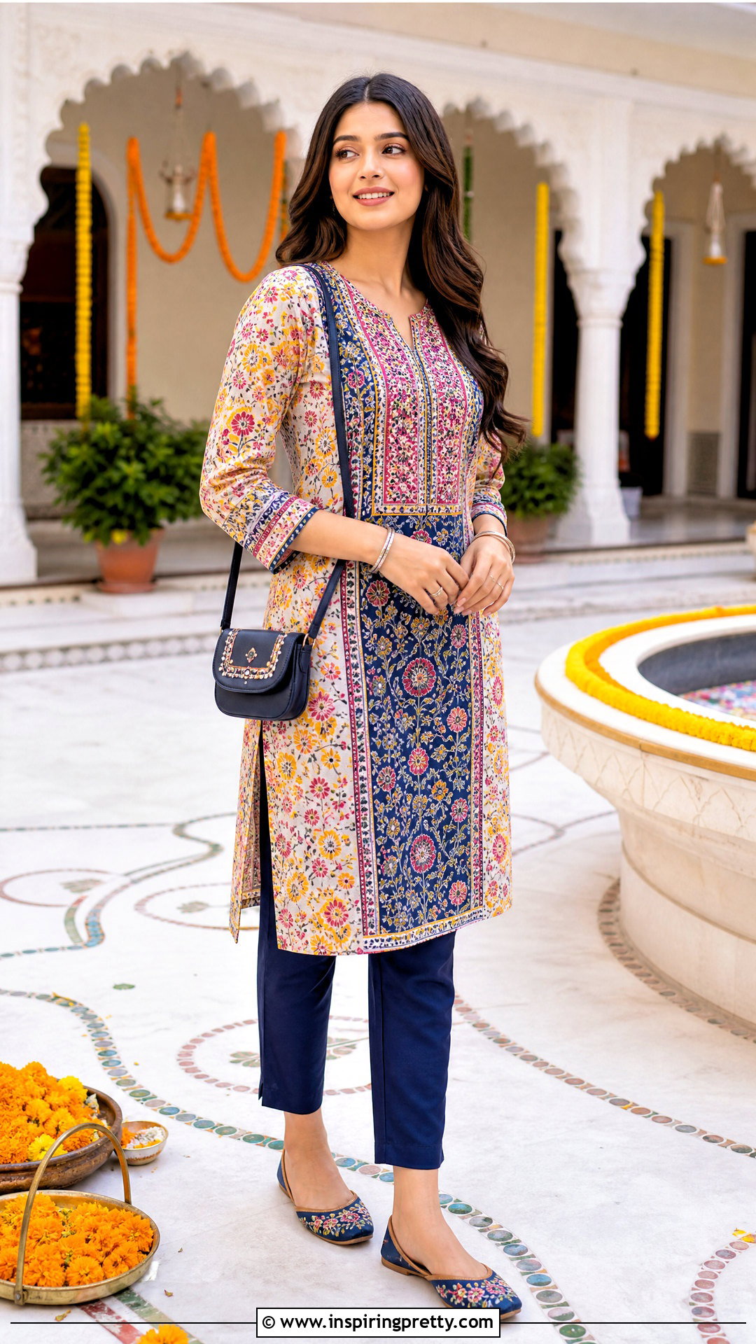 Printed Tunic Top With Slim Pants - 50 girls top designs