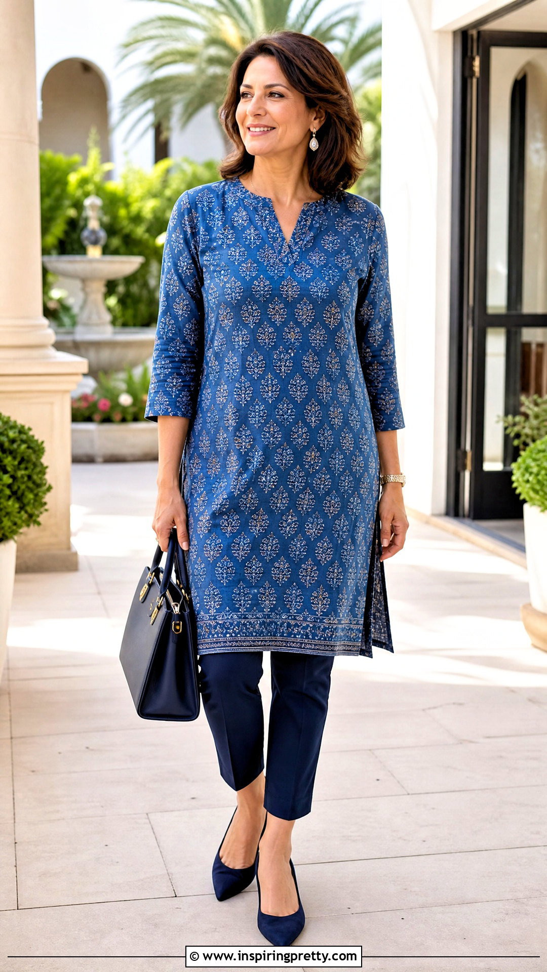 Printed Tunic Top With Slim Pants - 50 beautiful tops outfit ideas