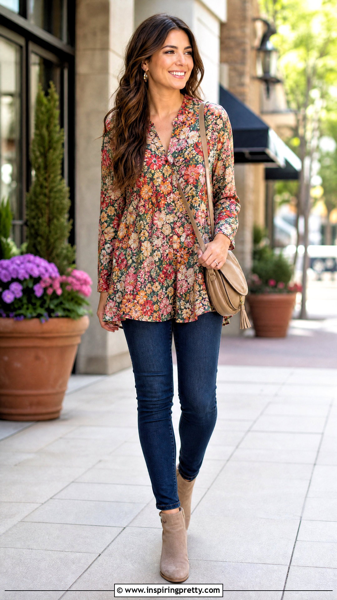 Printed Tunic With Skinny Jeans - 50 tunic tops outfit ideas