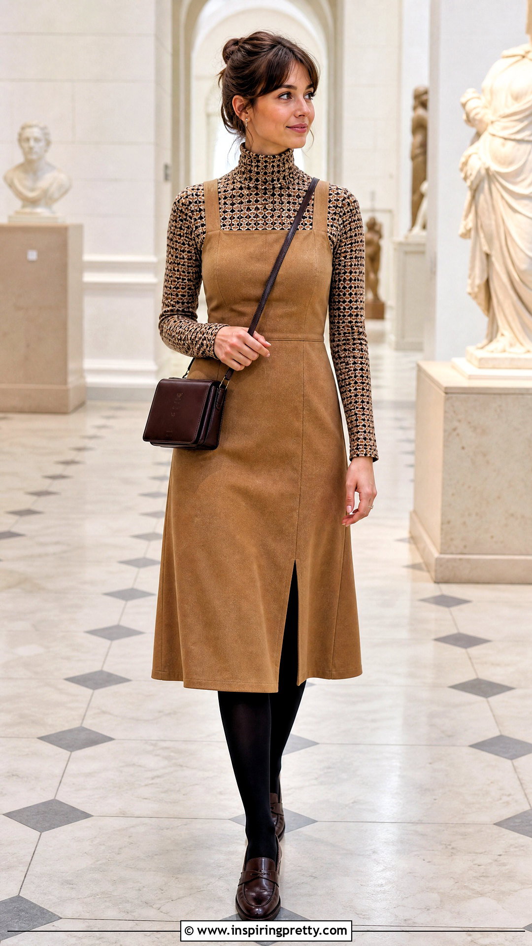 Printed Turtleneck Top With Pinafore Dress - 50 printed tops for women
