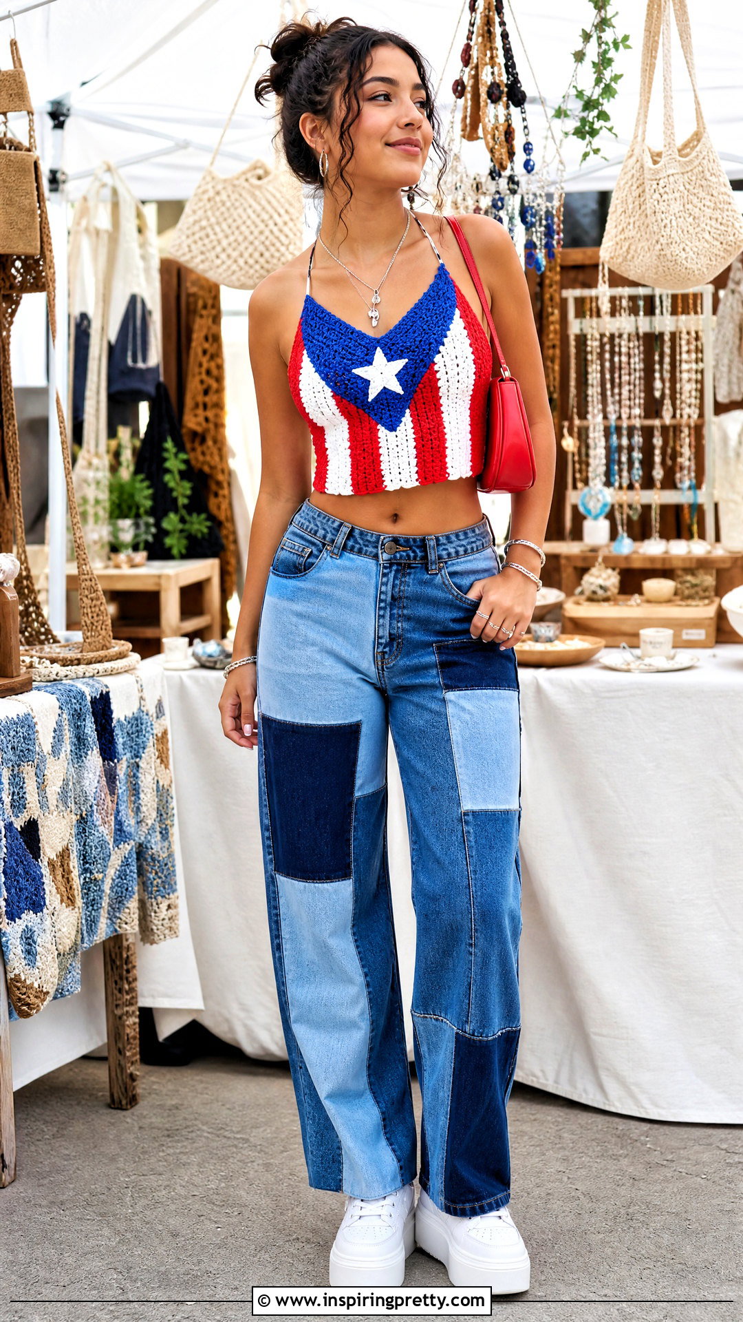 Puerto Rican Flag Crochet Top With Patchwork Jeans - 25 Puerto Rican Flag Crochet Top outfit ideas
