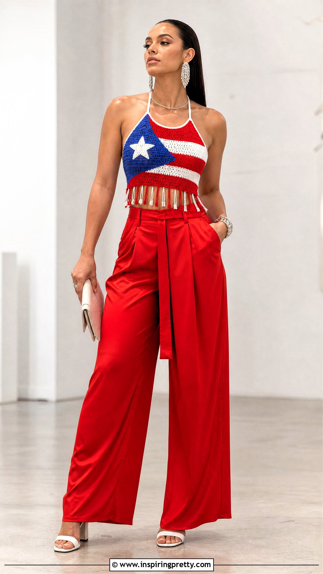 Puerto Rican Flag Crochet Top With Red Wide Leg Pants - 25 Puerto Rican Flag Crochet Top outfit ideas