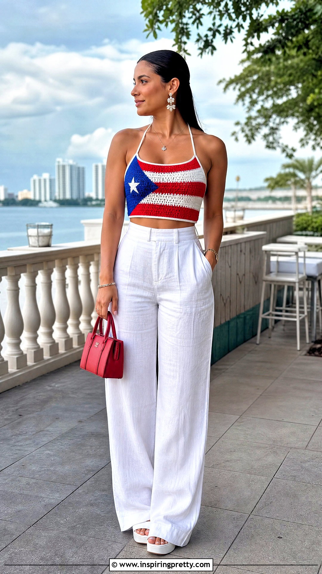 Puerto Rican Flag Crochet Top With White Wide Leg Pants - 25 Puerto Rican Flag Crochet Top outfit ideas