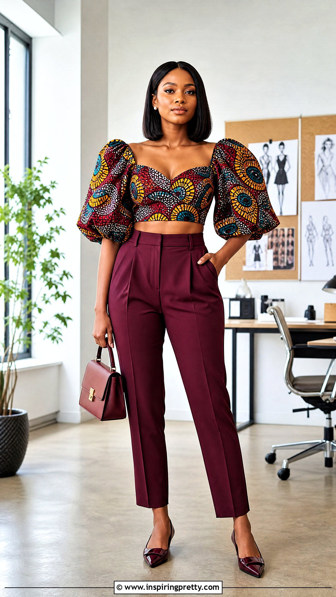 Puff Sleeve Ankara Crop Top With Tailored Trousers - 50 Ankara Crop Top Styles
