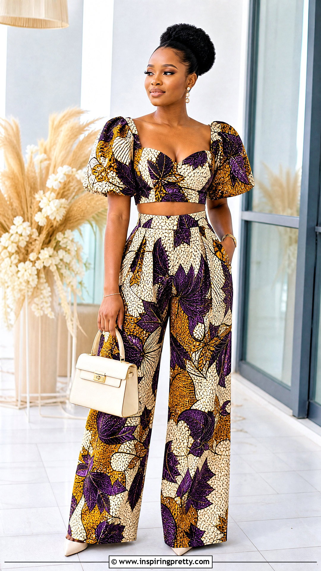 Puff Sleeve Ankara Palazzo Trouser And Crop Top - 50 Ankara Palazzo Trouser And Crop Top outfit ideas