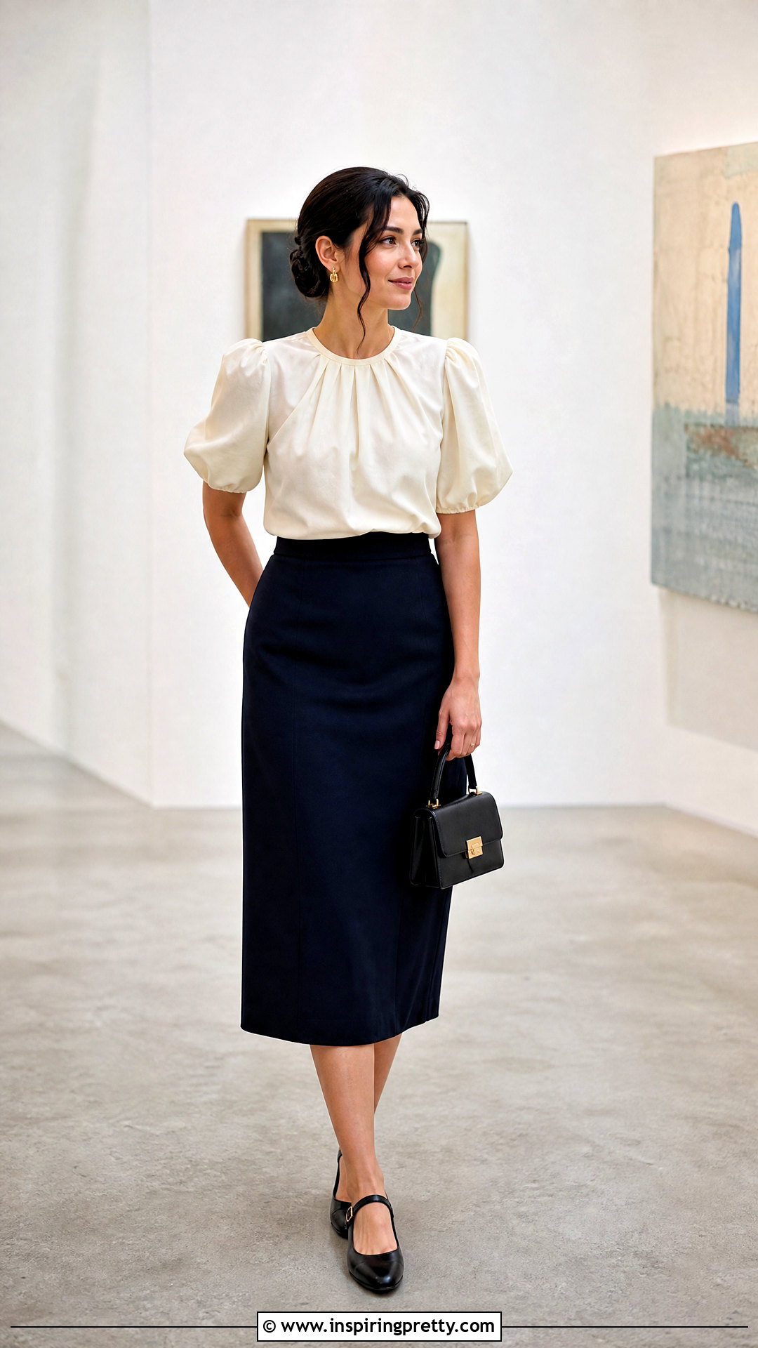 Puff Sleeve Blouse And Midi Skirt Sunday Outfit - 50 sunday dress top outfit ideas