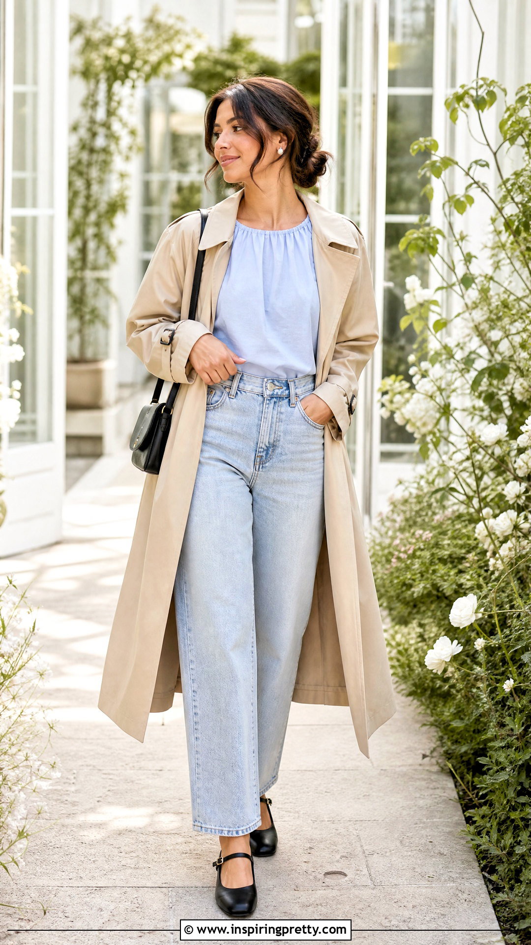 Puff Sleeve Blouse Light Wash Jeans And Mary Jane Flats - 50 Jeans And Tops For Women