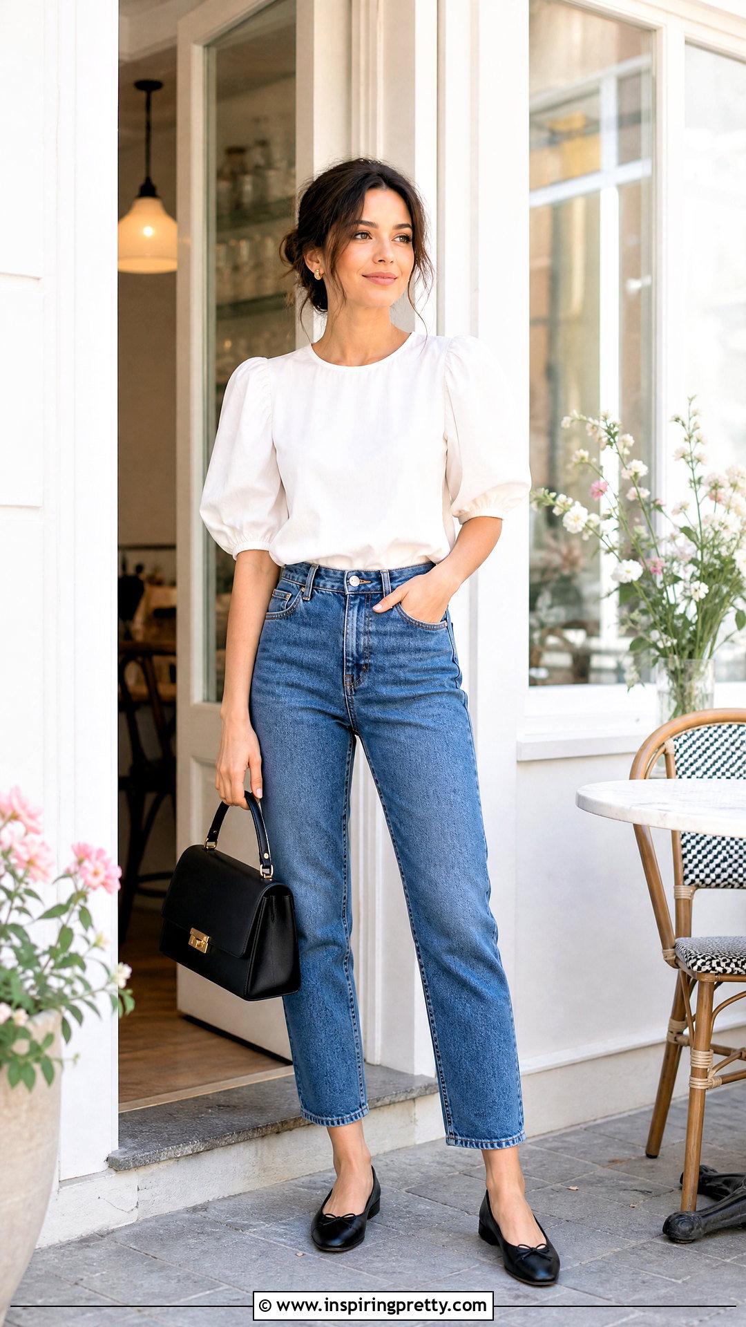 Puff Sleeve Blouse With Ankle Jeans - 50 jeans top outfit ideas