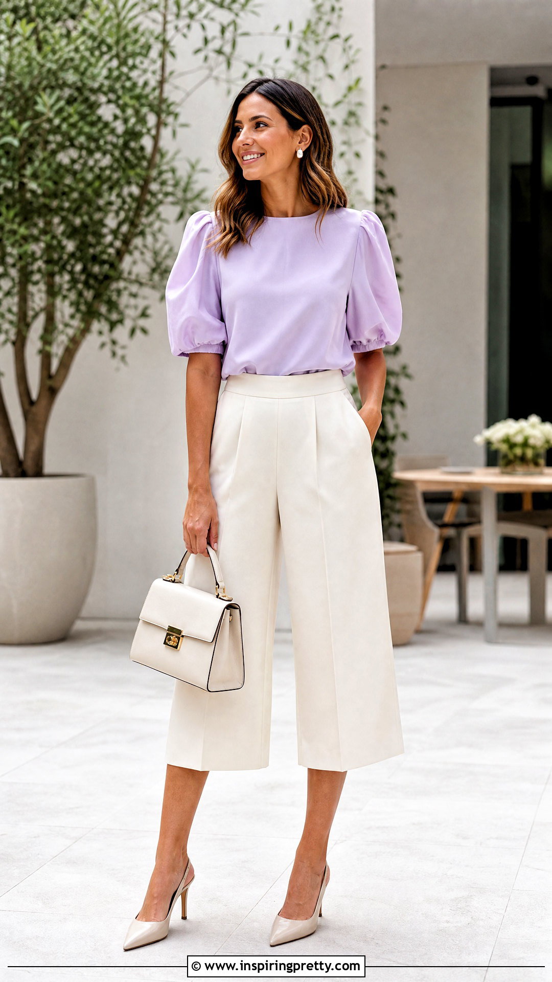Puff Sleeve Blouse With Culottes - 50 fancy tops for women styles