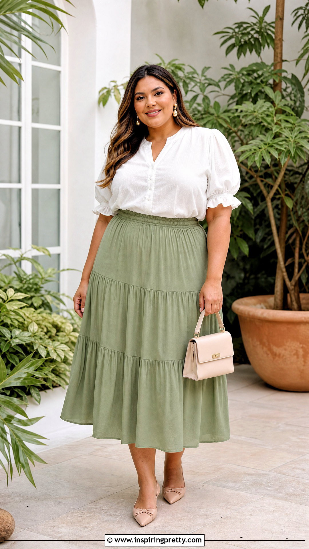 Puff Sleeve Blouse With Tiered Midi Skirt - 25 top with flowy bottom outfits