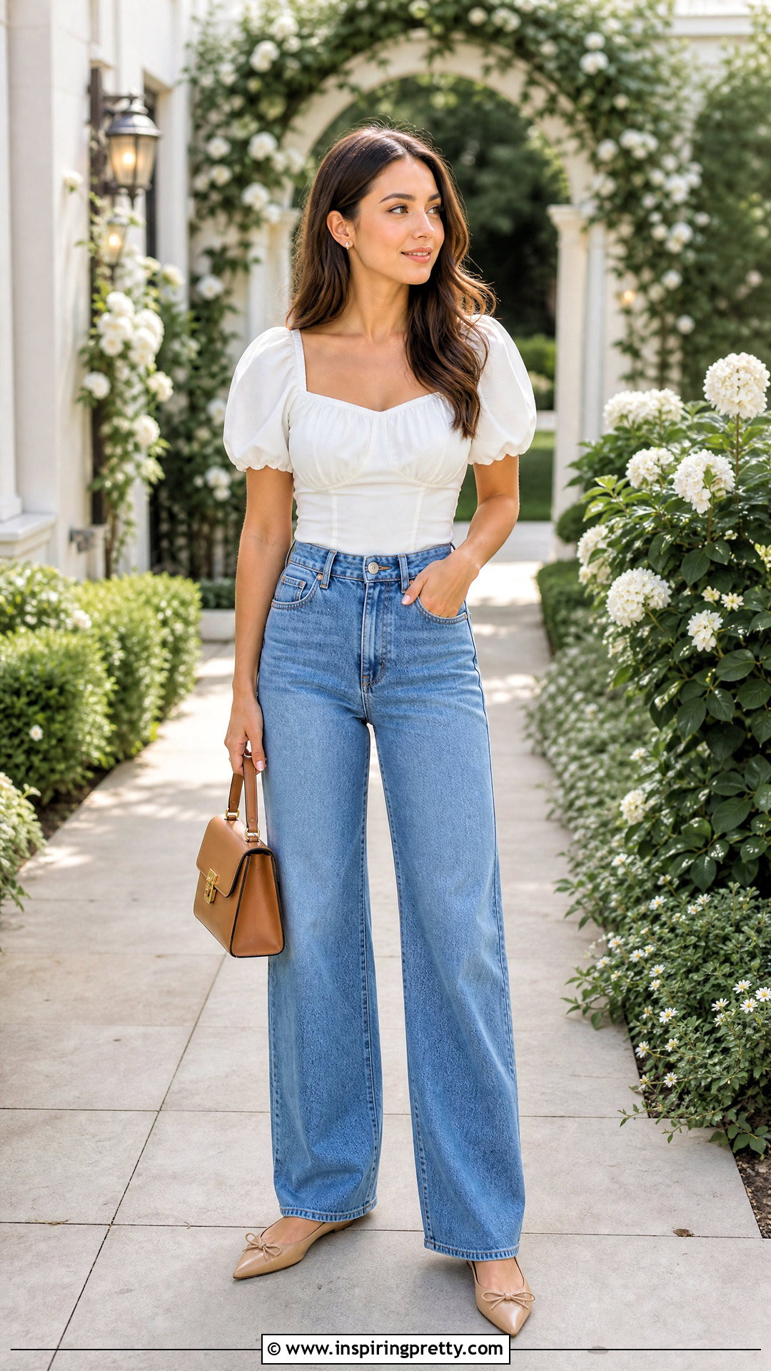 Puff Sleeve Blouse With Wide Leg Jeans - 50 tops to wear with wide leg jeans
