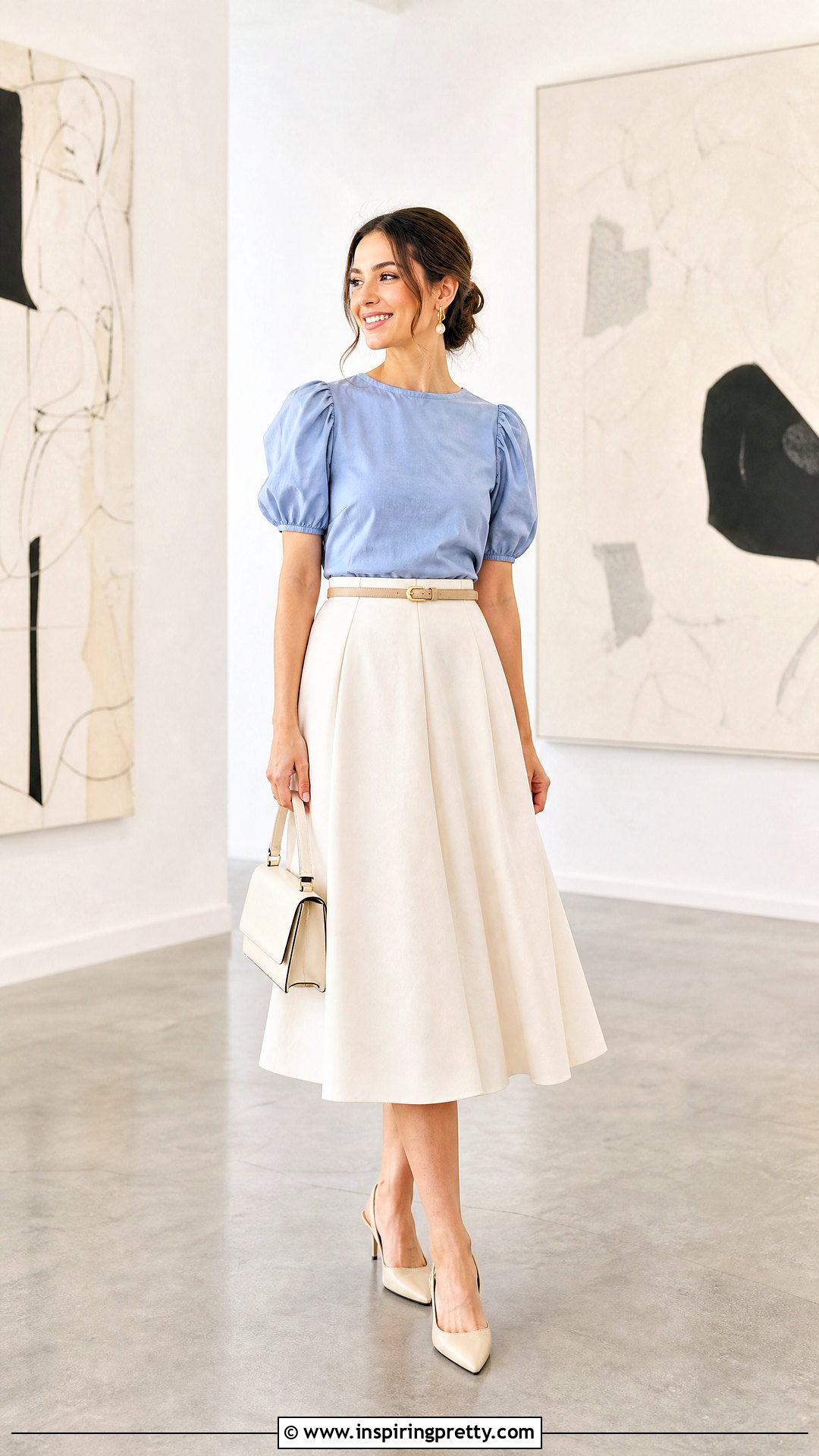 Puff Sleeve Cotton Top With Midi Skirt - 50 cotton top designs for women