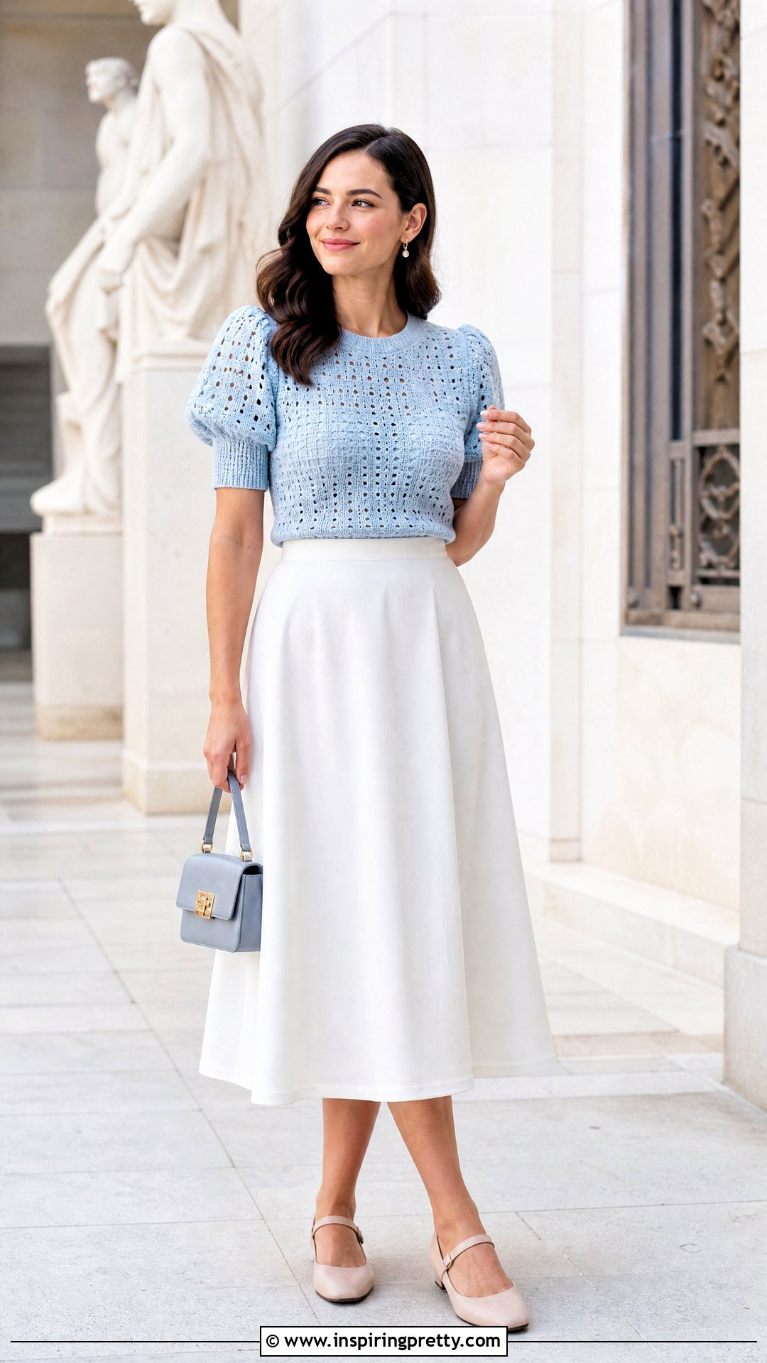 Puff Sleeve Crochet Top With A Line Skirt - 50 crochet top designs