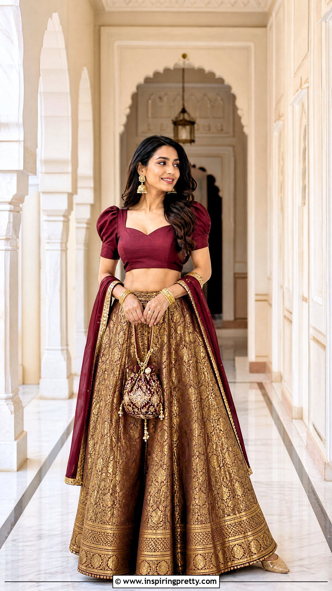 Puff Sleeve Crop Shirt With Brocade Lehenga Outfit - 25 shirt crop top lehenga outfit ideas