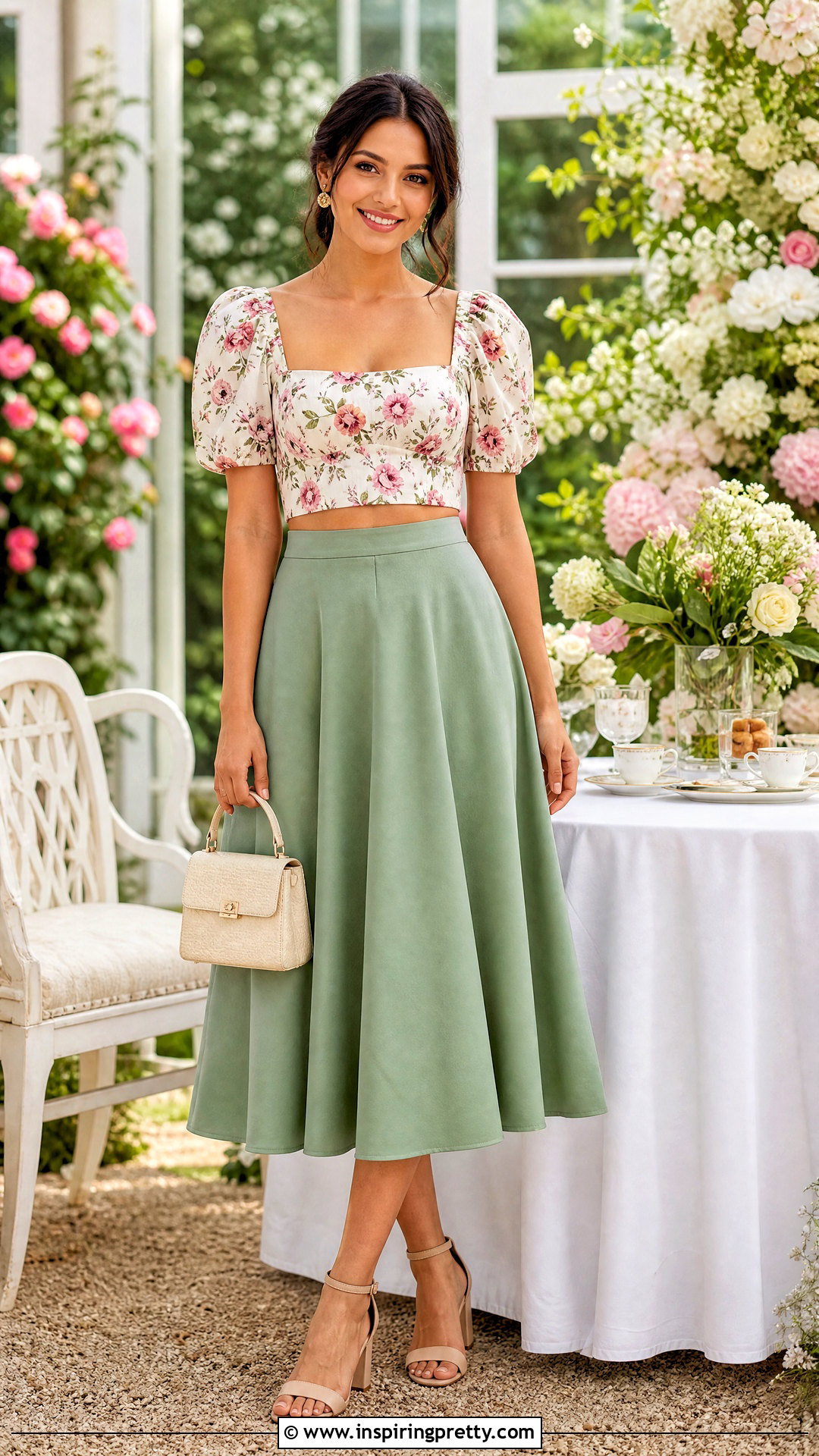 Puff Sleeve Crop Top With A Line Skirt - 20 crop tops for rectangle body shapes