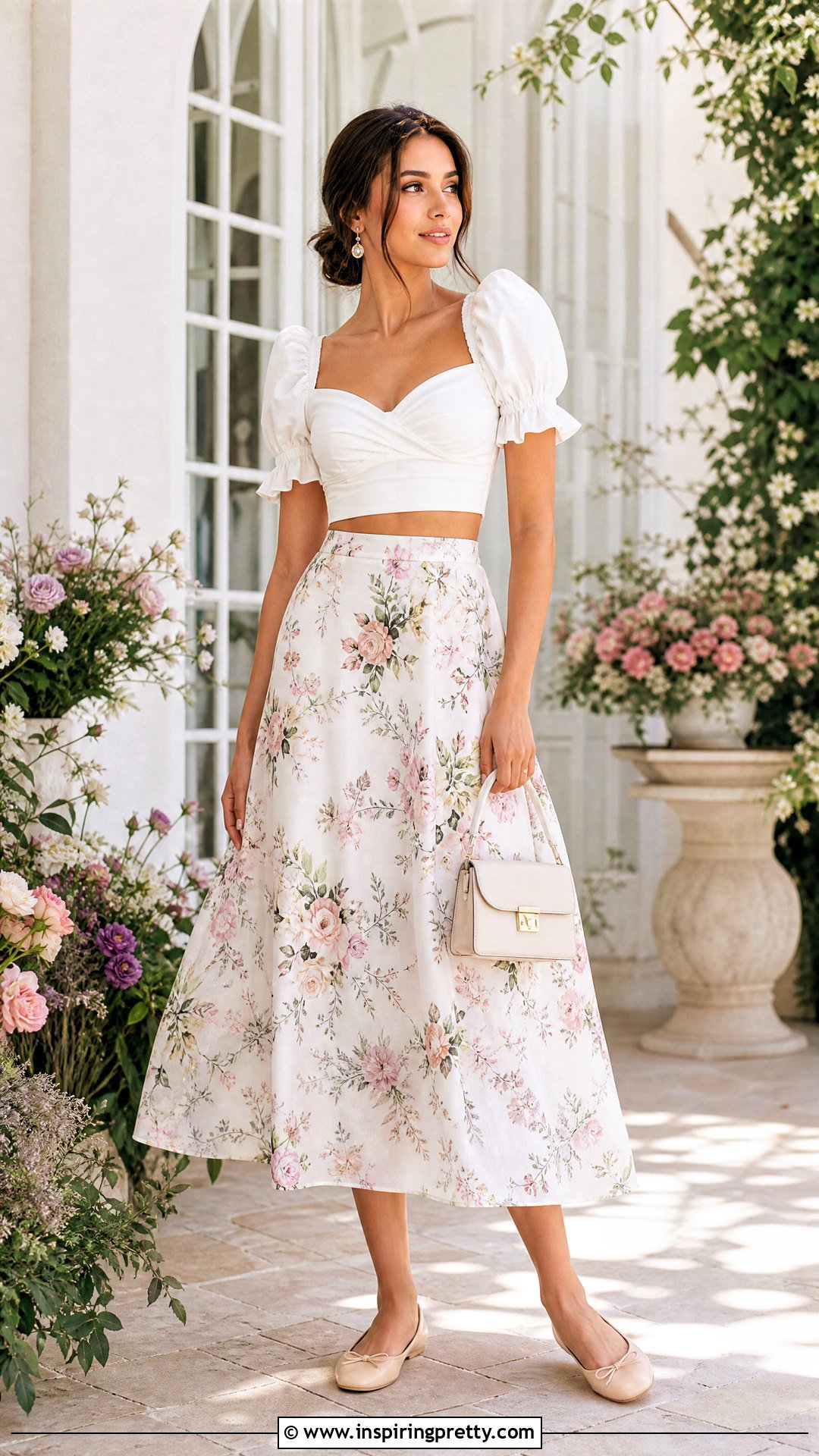 Puff Sleeve Crop Top With Midi Skirt - 50 outfits con crop tops