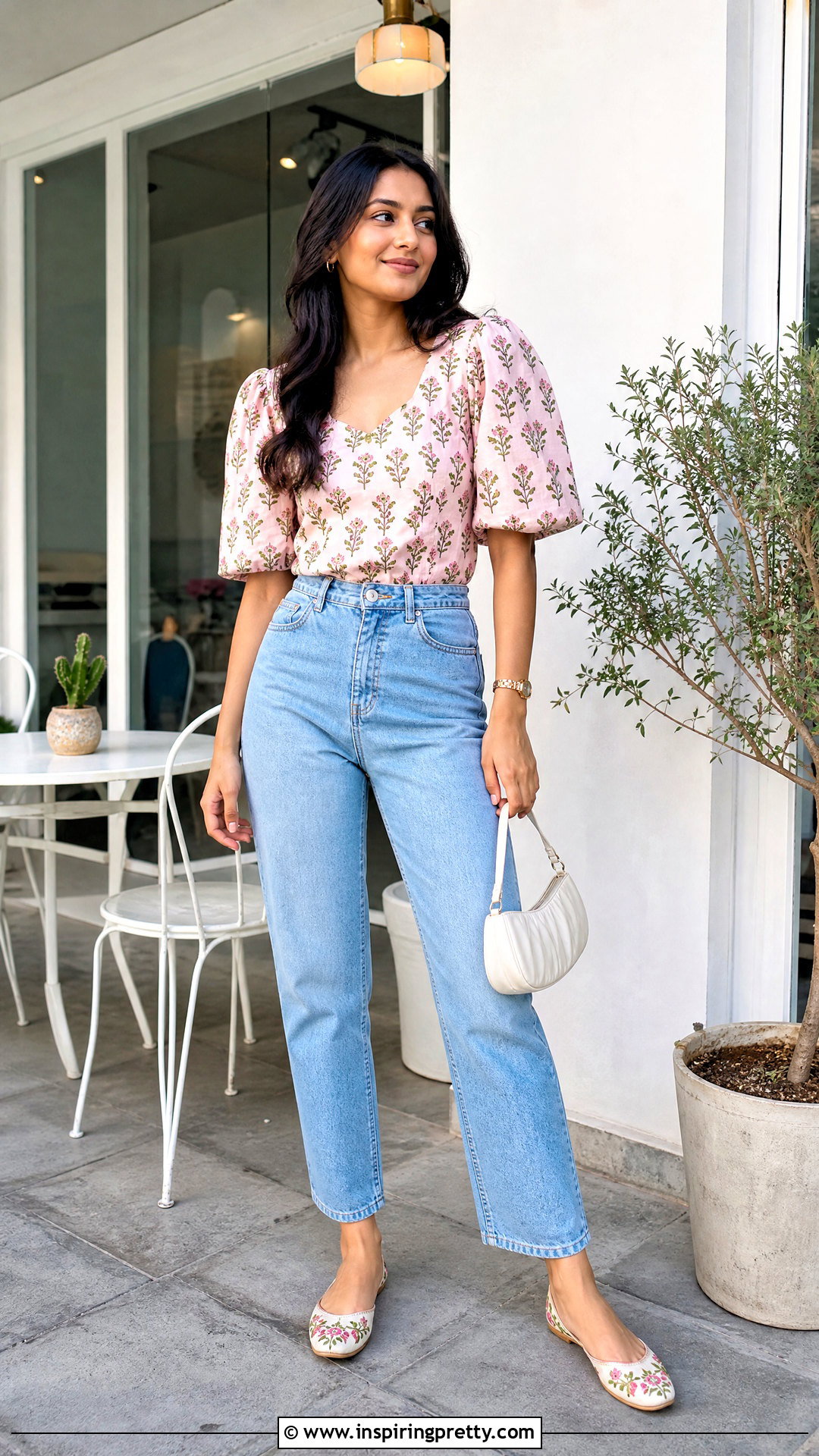 Puff Sleeve Indian Top With Mom Jeans - 50 jeans tops indian style for women
