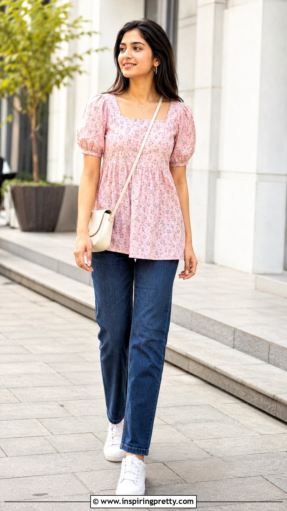 Puff Sleeve Kurti Top With Jeans - 50 kurti top designs for women