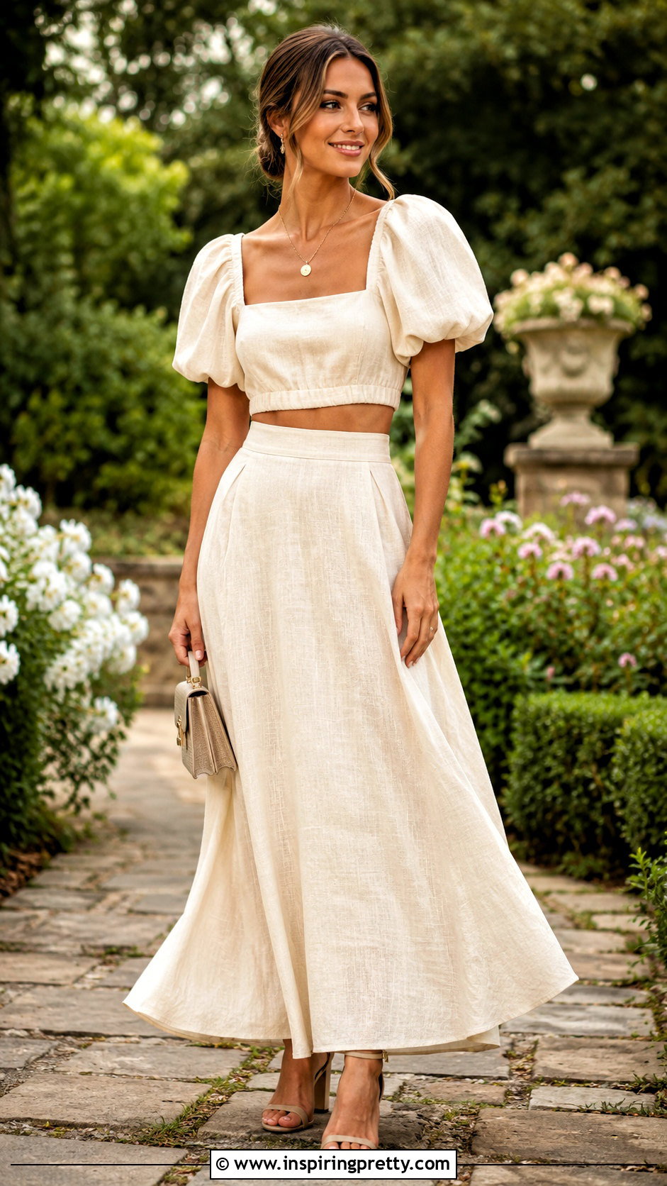 Puff Sleeve Linen Crop Top And Maxi Skirt Set - 20 Linen Crop Top And Skirt Sets