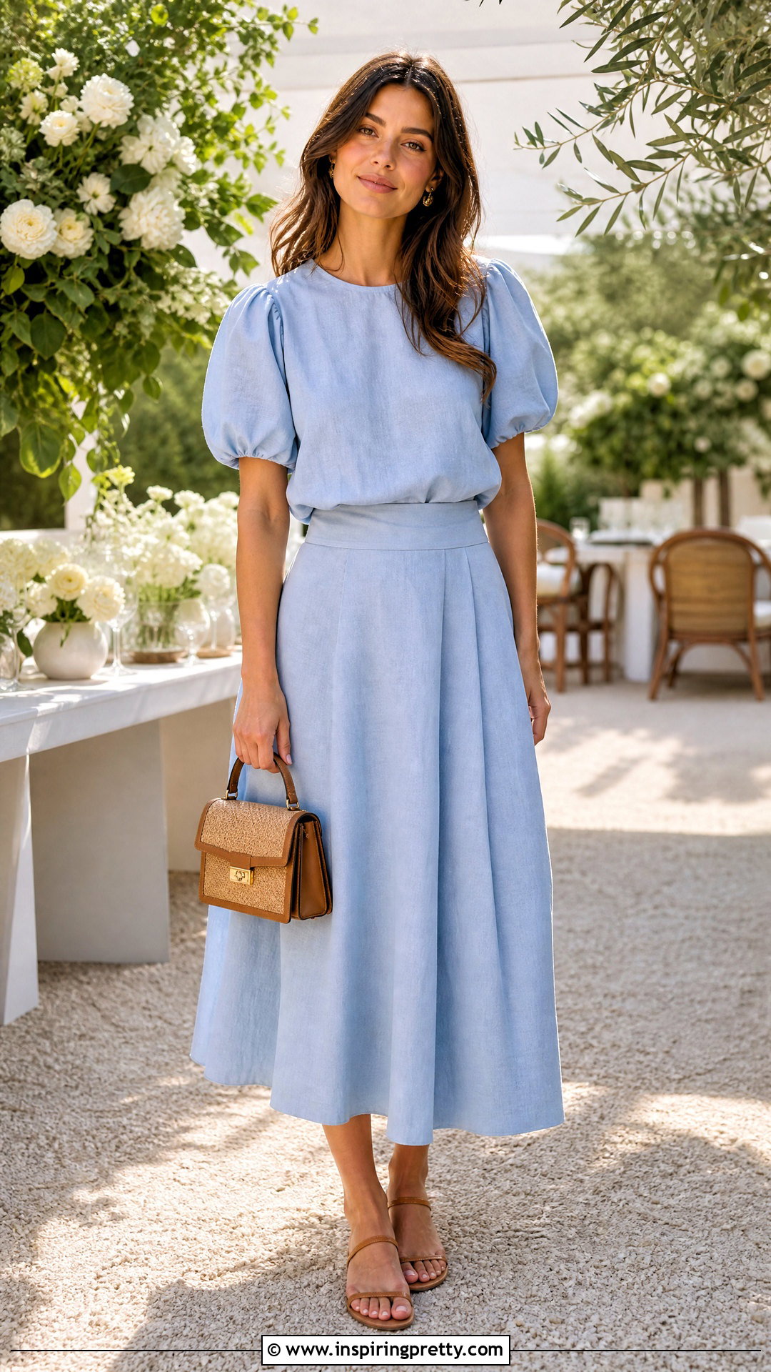Puff Sleeve Linen Top With Linen Skirt - 50 linen top outfit ideas