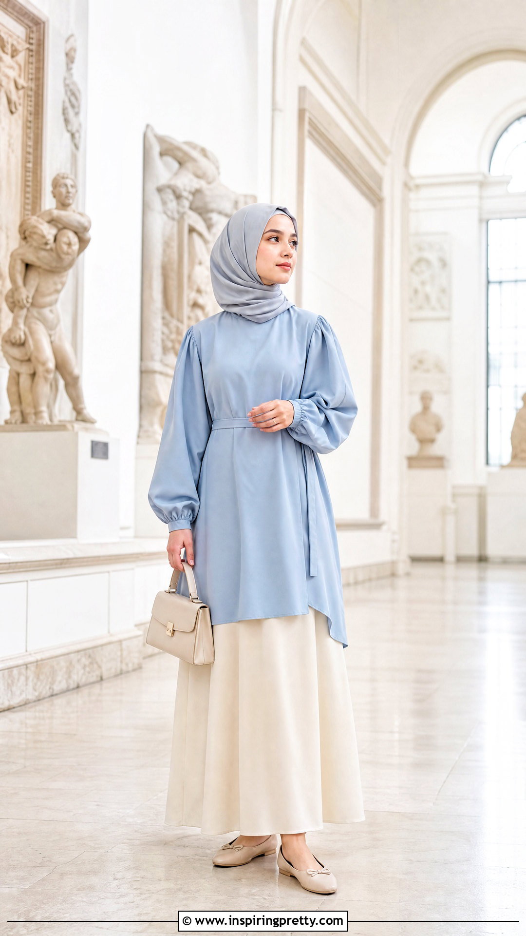 Puff Sleeve Long Top With Maxi Skirt - 50 long tops designs for muslims