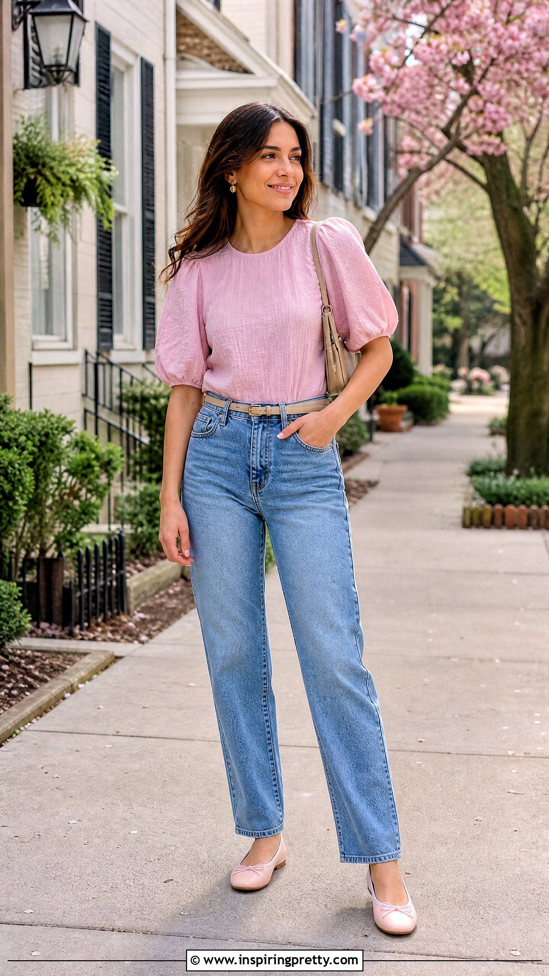 Puff Sleeve Misses Top With High Rise Jeans - 25 misses tops outfit ideas