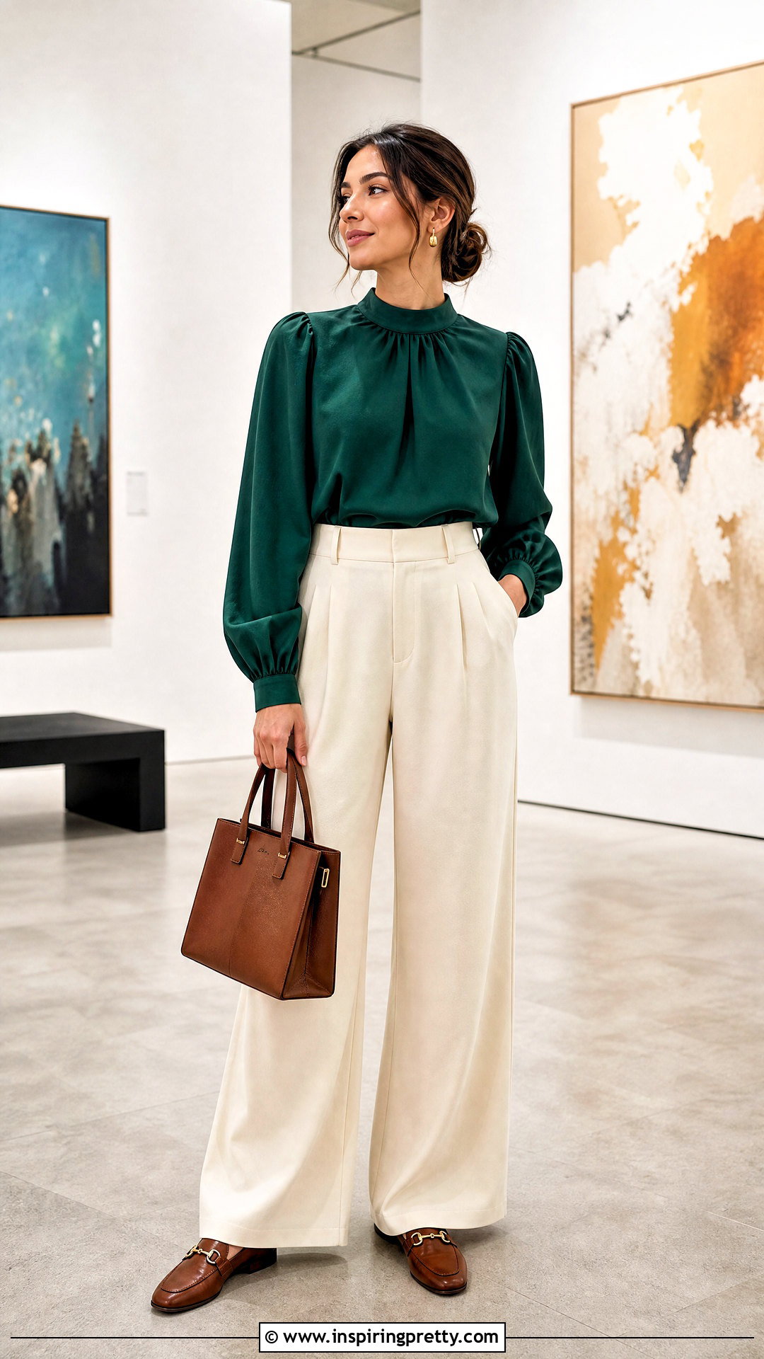 Puff Sleeve Modest Top With Wide Leg Trousers - 50 modest tops for women