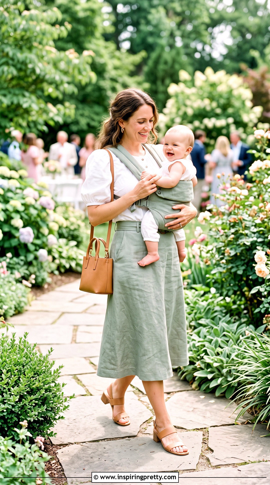 Puff Sleeve Nursing Top With Linen Skirt - 20 summer nursing tops outfit ideas