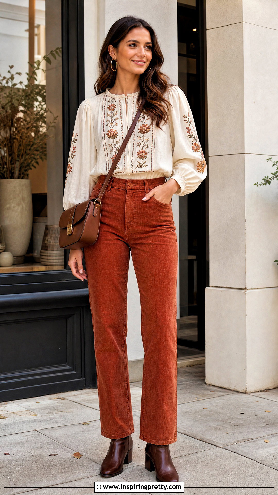 Puff Sleeve Peasant Top With Corduroy Pants - 25 Puff Sleeve Peasant Top outfit ideas