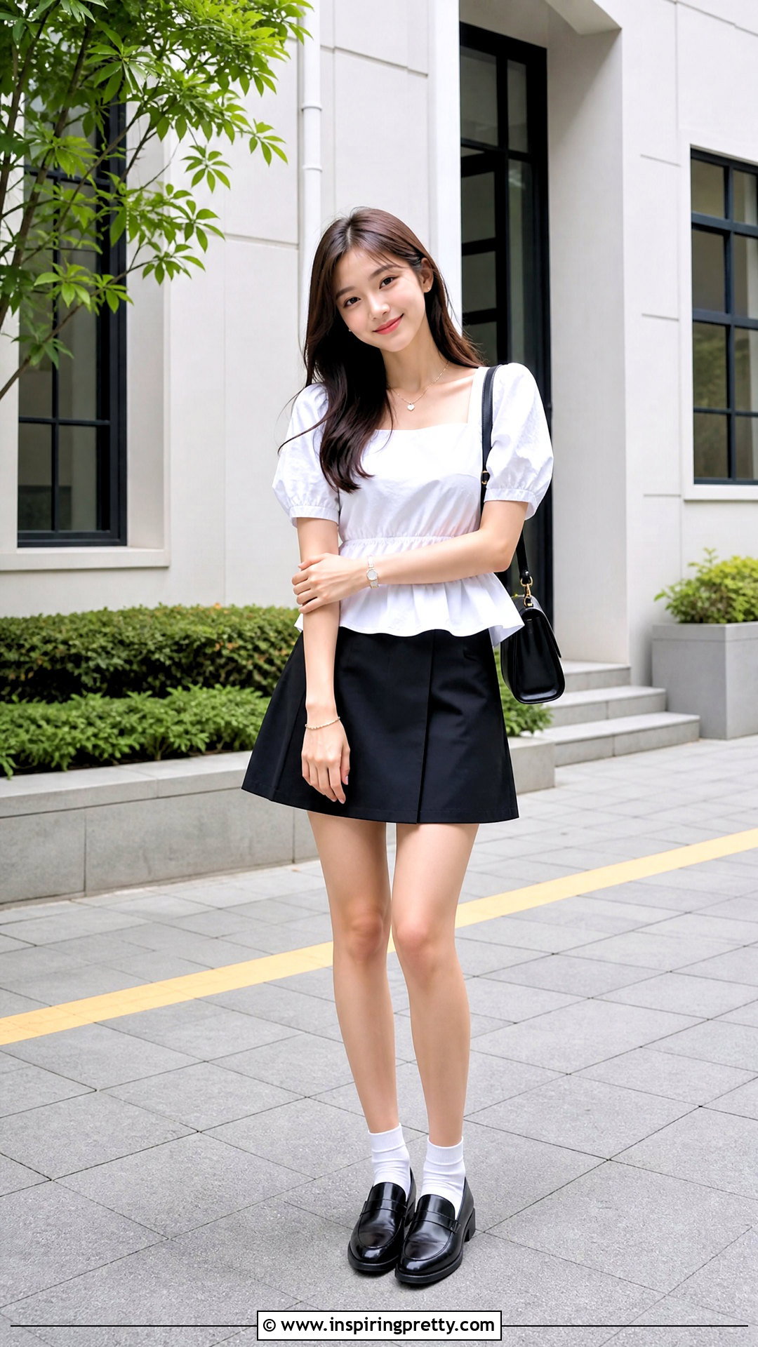 Puff Sleeve Peplum Top With Mini Skirt - 20 skirt and peplum top outfit ideas