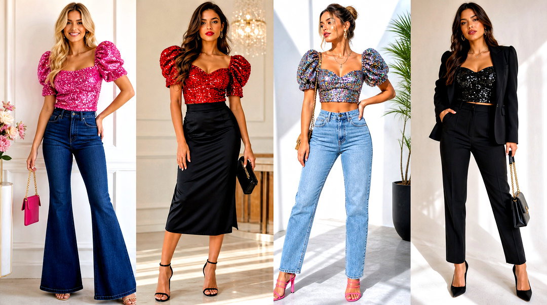 20 Puff Sleeve Sequin Top Outfit Ideas for Party-Ready Glam