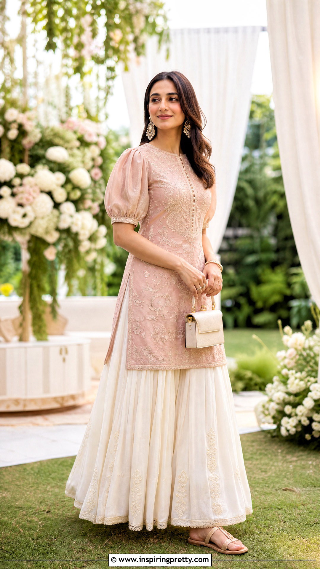 Puff Sleeve Short Kurtha Top With Maxi Skirt - 20 Short Kurtha Tops For Women