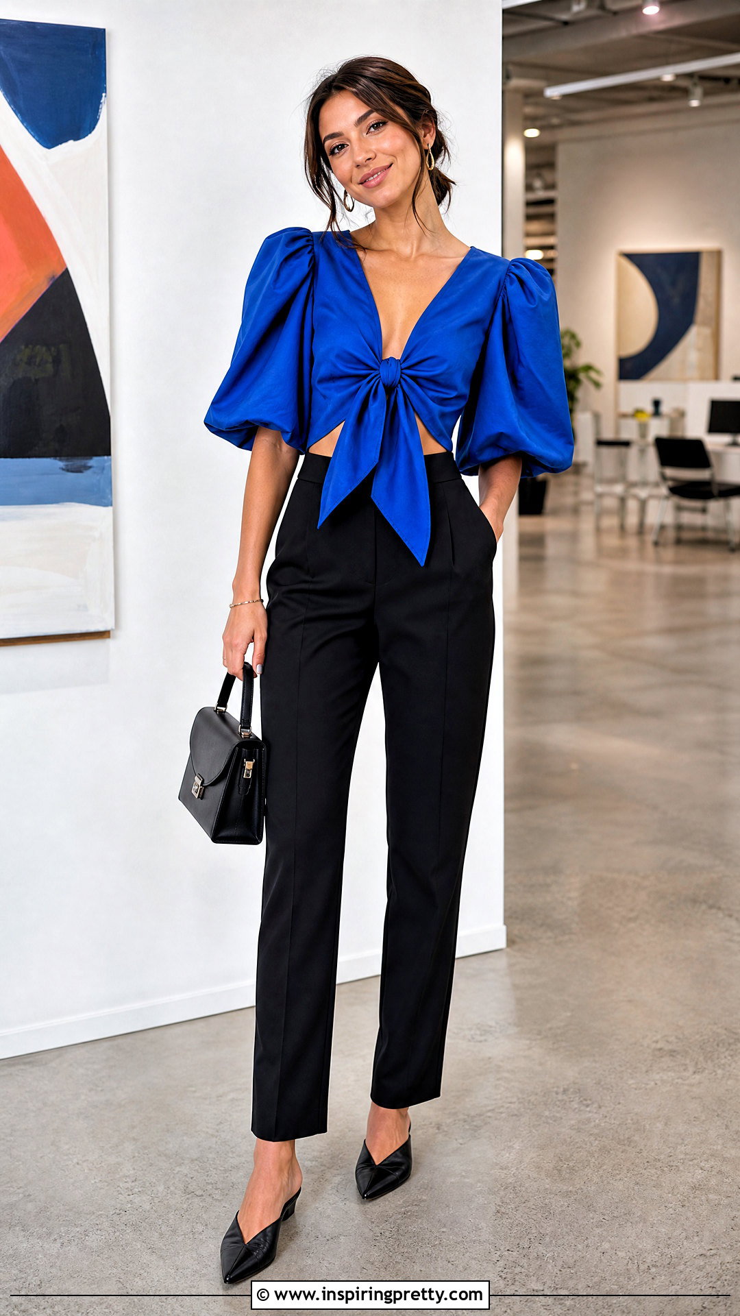 Puff Sleeve Tie Top Outfit - 50 tie top outfit ideas