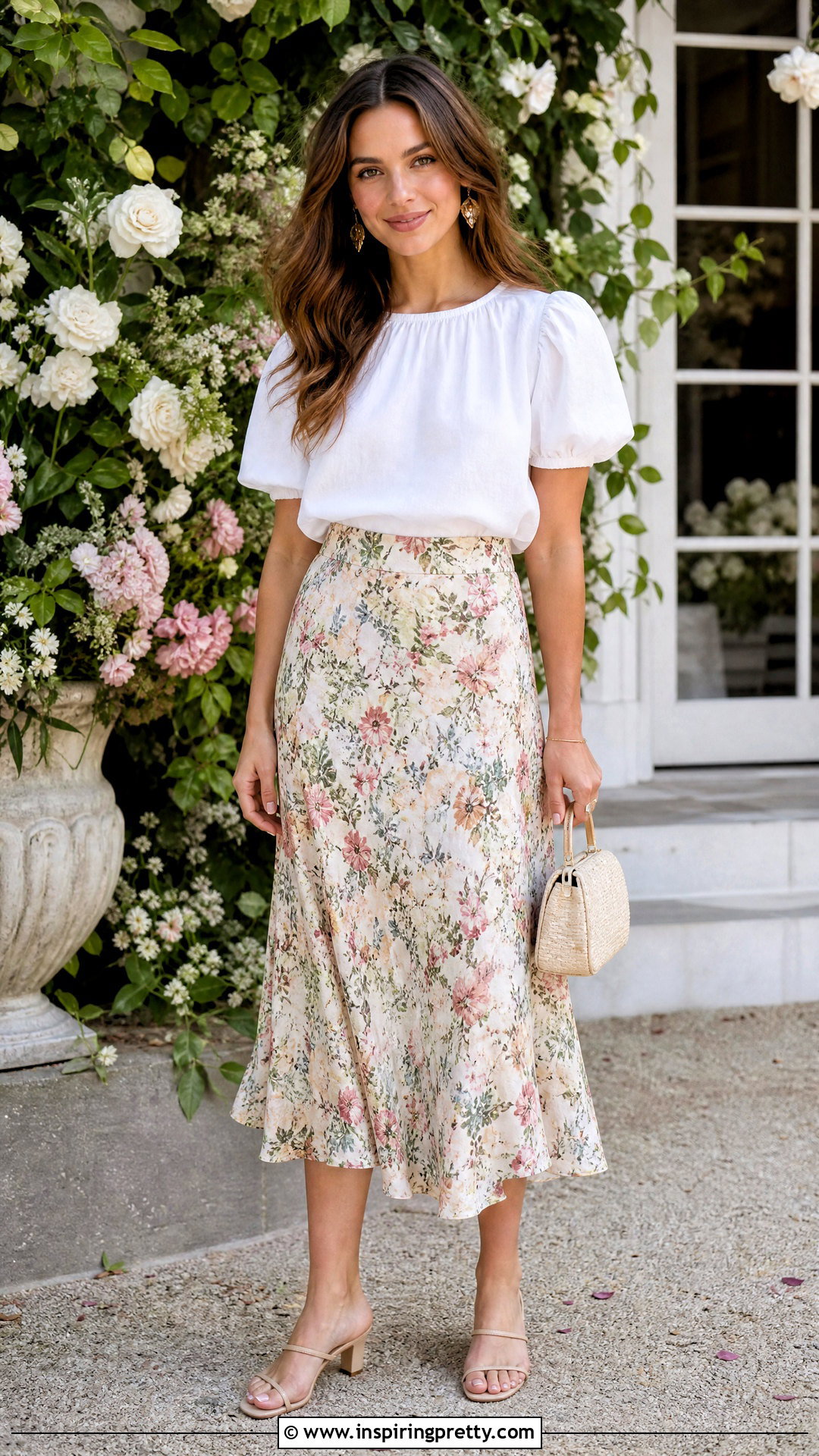 Puff Sleeve Top And Midi Skirt Outfit - 50 summer tops aesthetic ideas