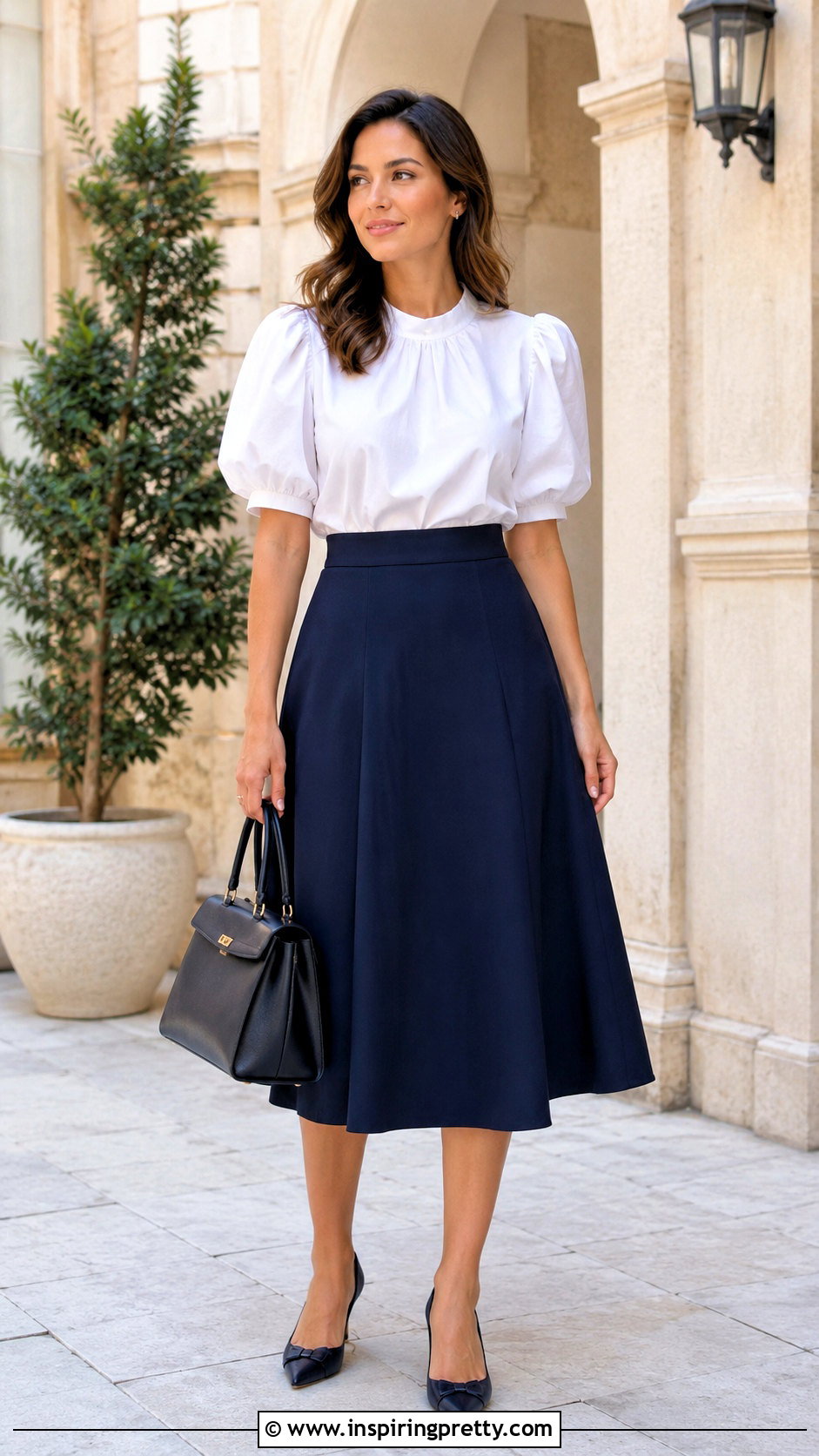 Puff Sleeve Top With A Line Skirt - 50 Simple Top Designs