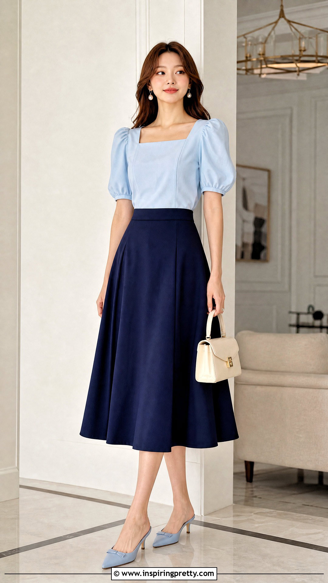 Puff Sleeve Top With A Line Skirt - 25 Fancy Tops For Ladies