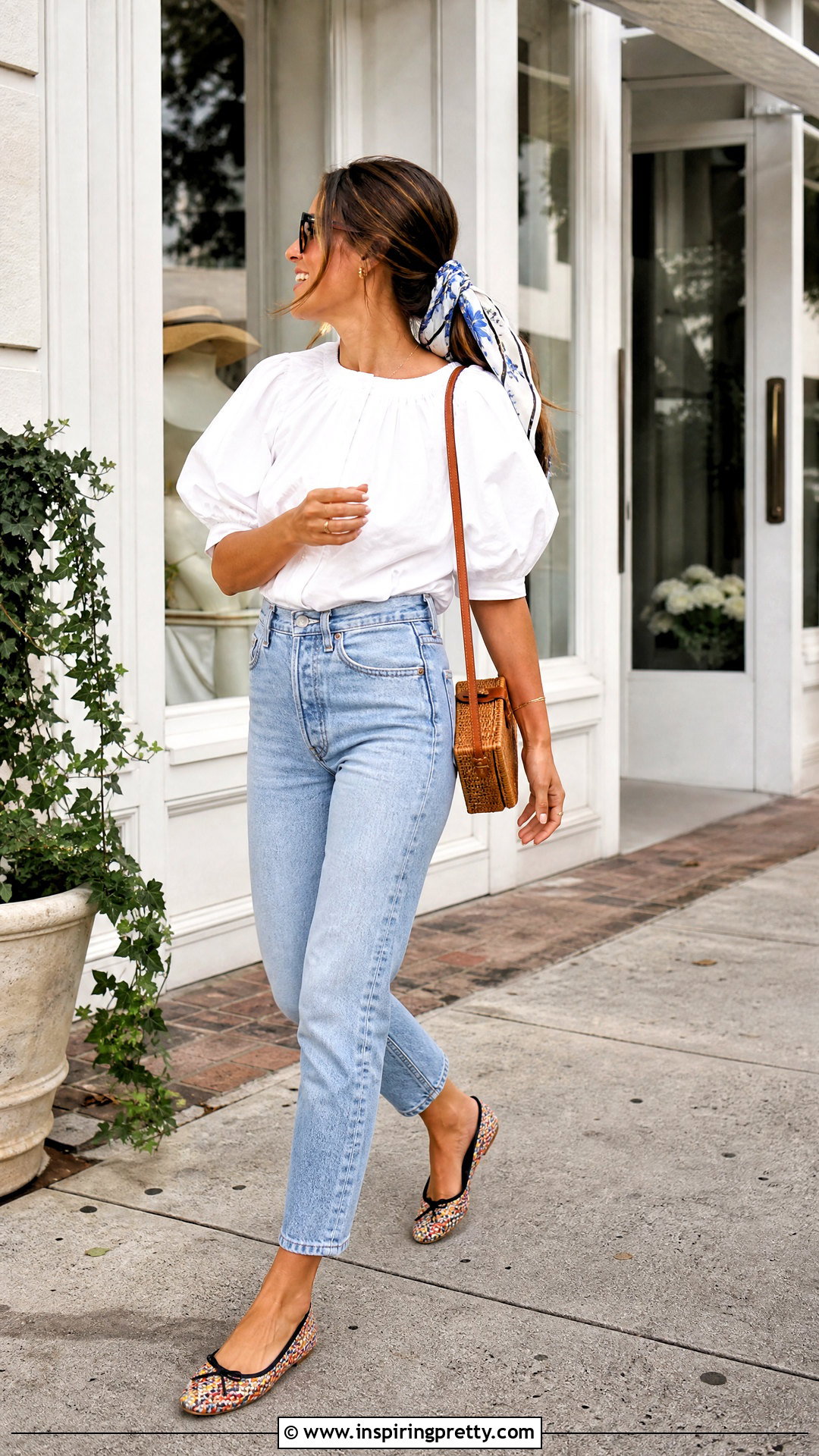 Puff Sleeve Top With Hair Scarf Outfit - 50 top with scarf outfit ideas
