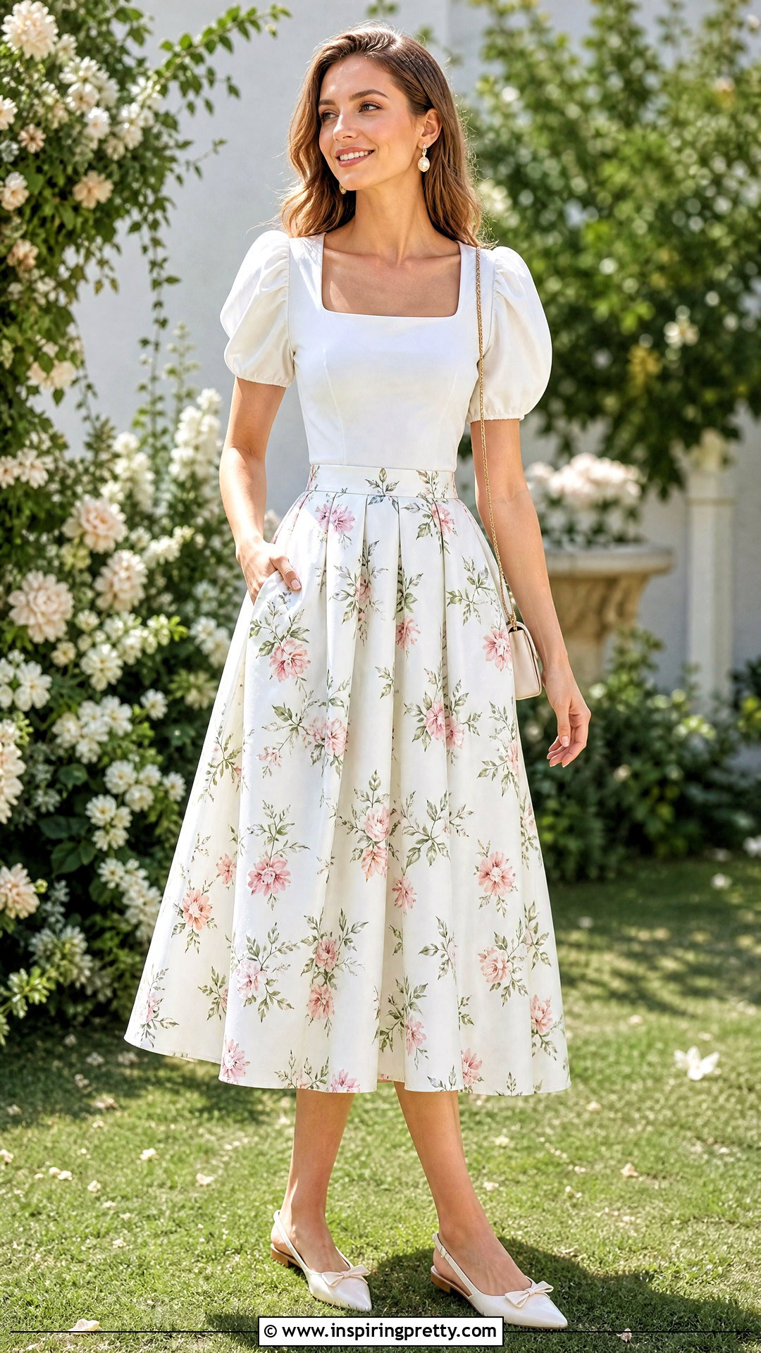 Puff Sleeve Top With Midi Skirt - 50 cute tops for women